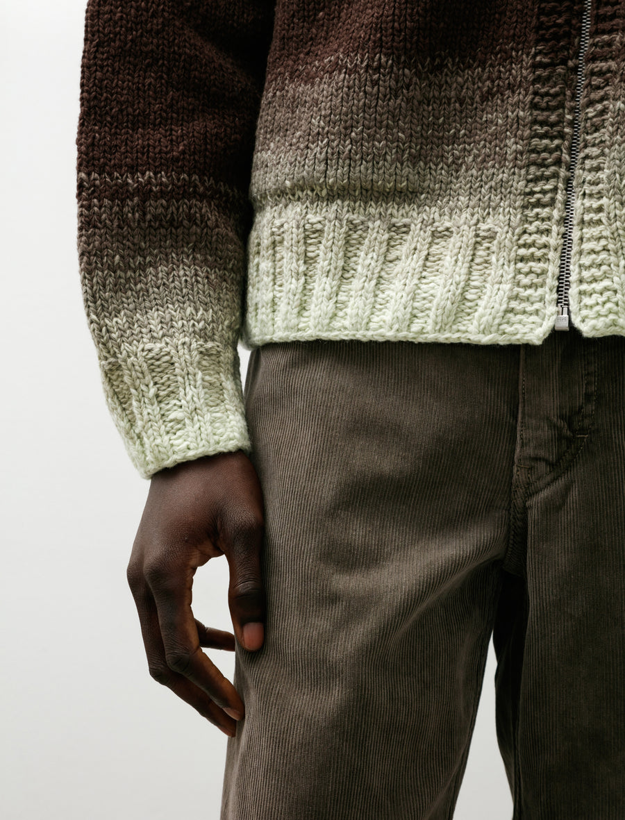 Wool Low-Gauge Knit Zip Cardigan Brown Gradation - Image 5