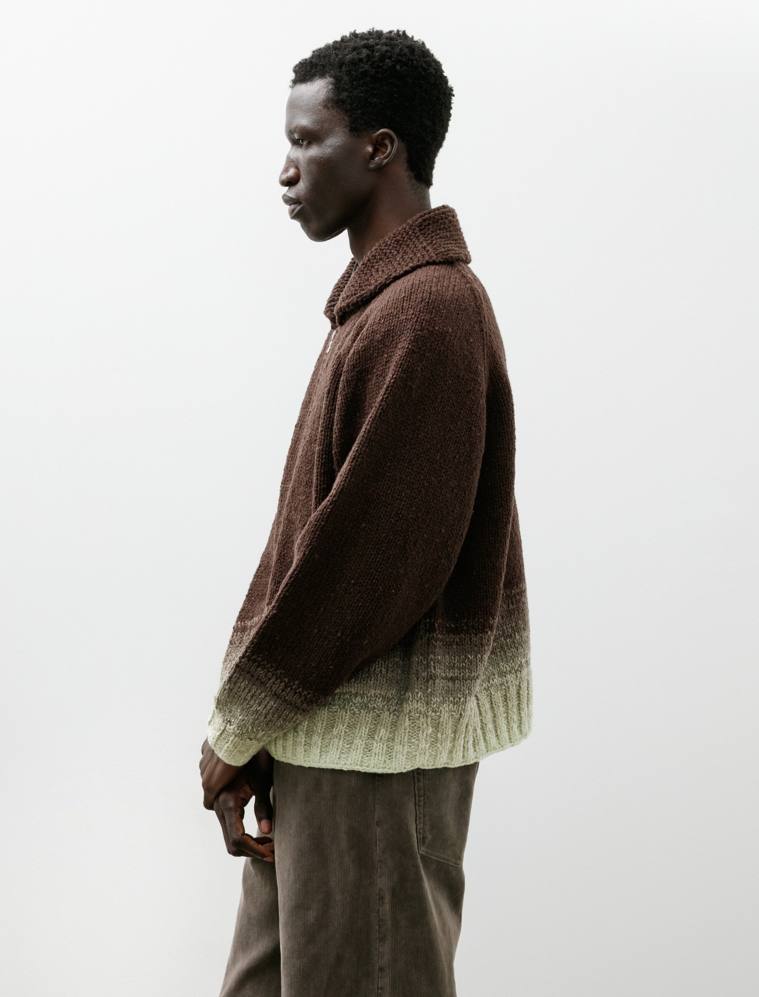 Auralee Wool Low-Gauge Knit Zip Cardigan Brown Gradation