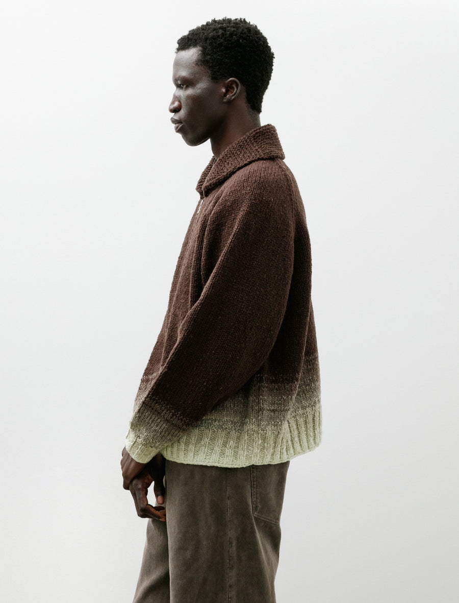 Wool Low-Gauge Knit Zip Cardigan Brown Gradation - Image 3