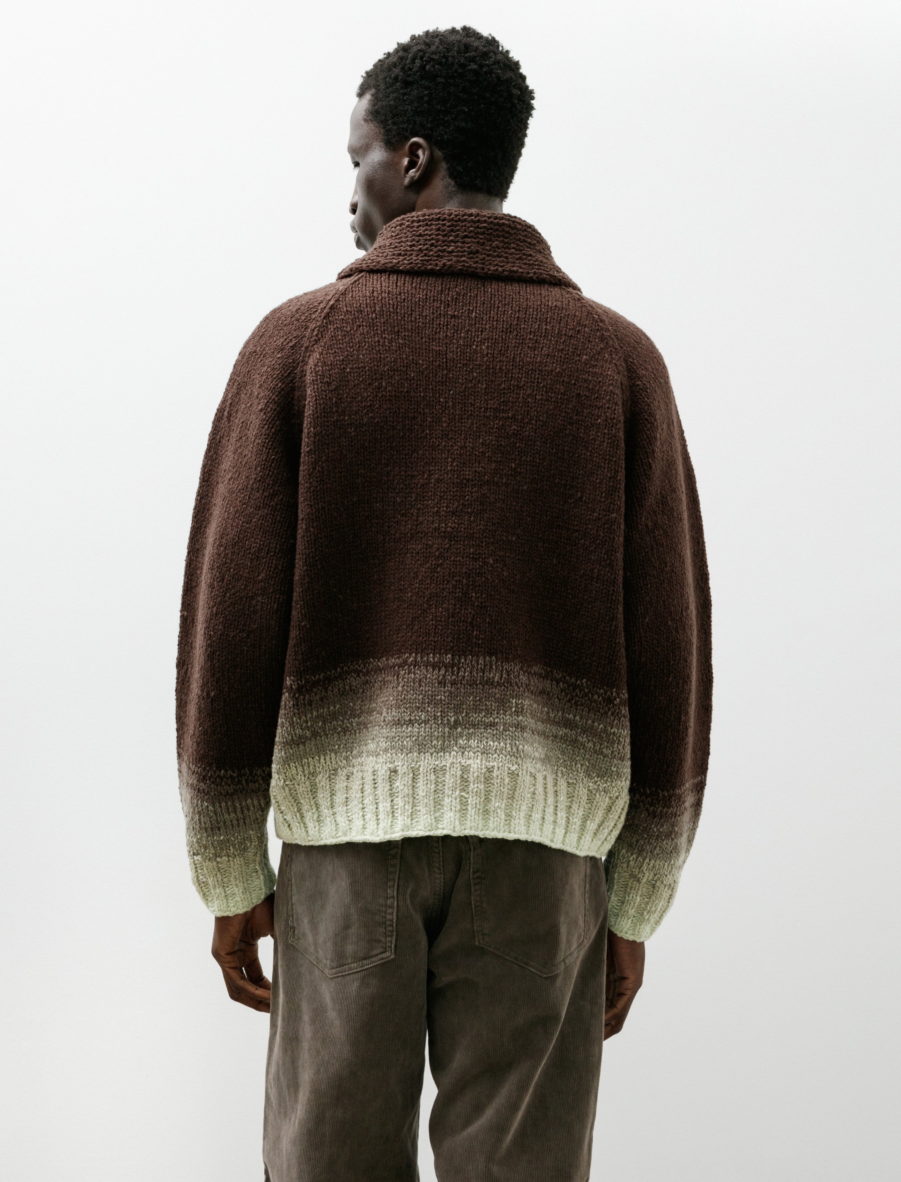 Auralee Wool Low-Gauge Knit Zip Cardigan Brown Gradation