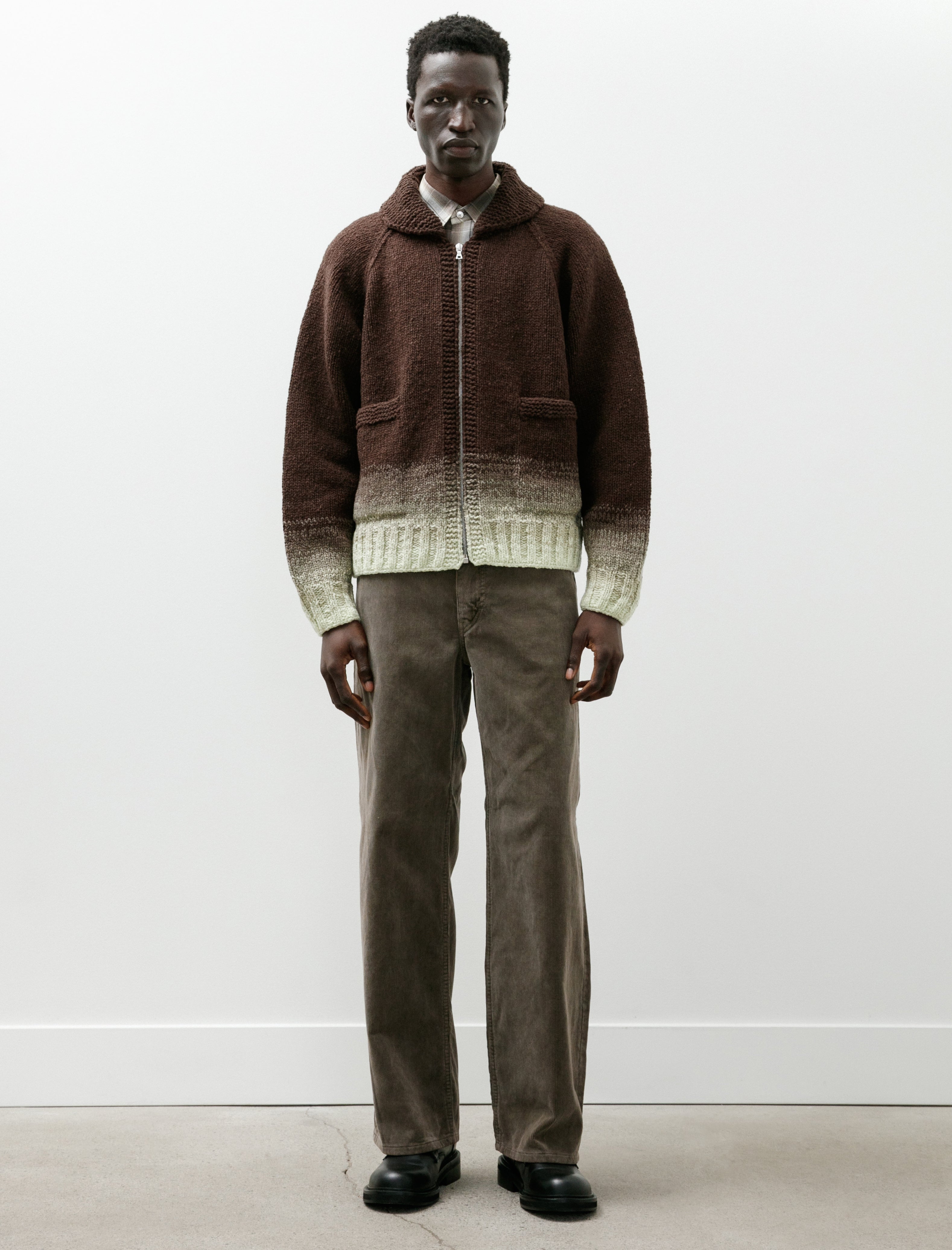 Auralee Garment Dyed Finx Corduroy 5P Wide Pants Olive Brown