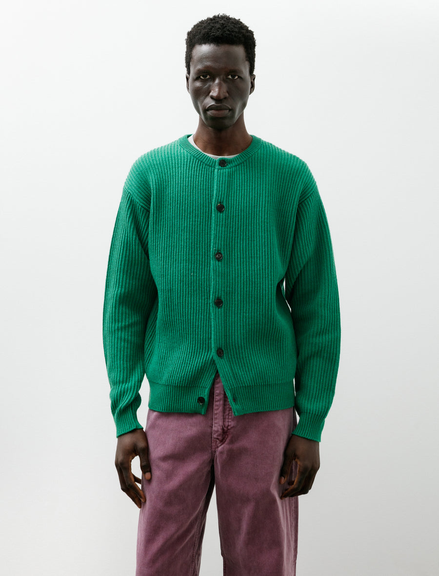 TEKLA Cashmere Crewneck Cardigan Forest Green - Image 1