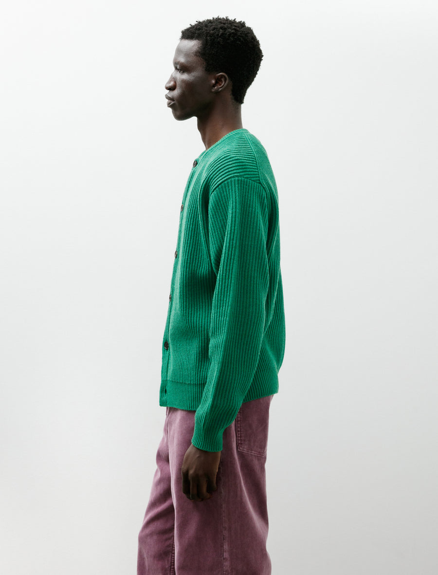 TEKLA Cashmere Crewneck Cardigan Forest Green - Image 5