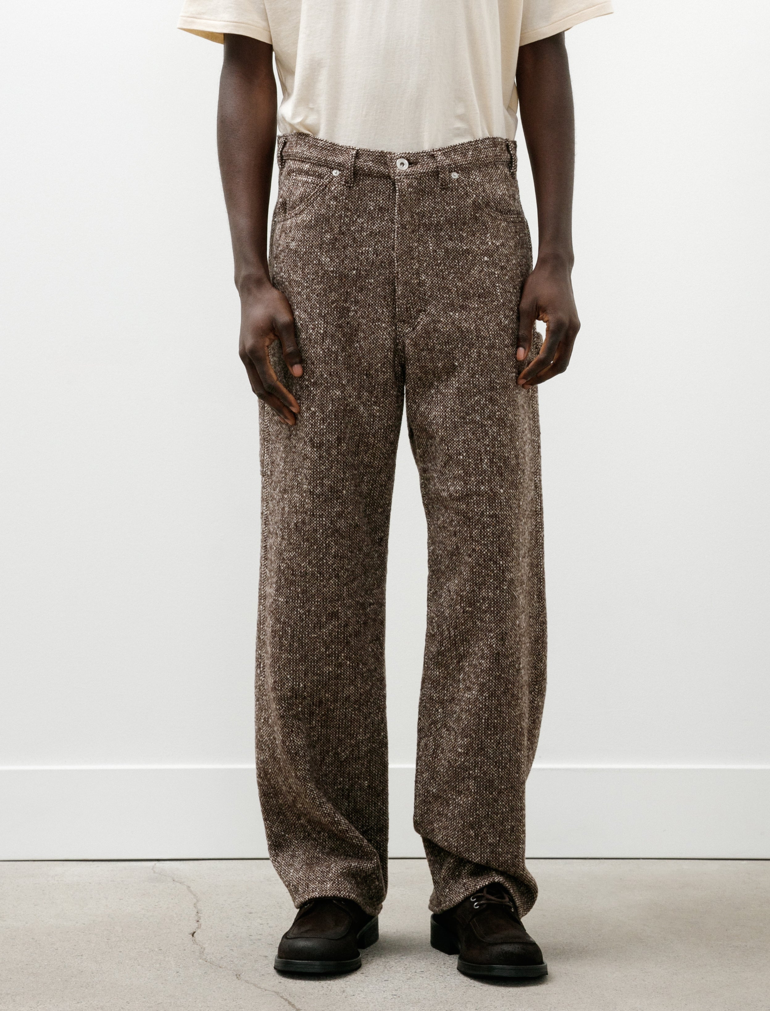 Auralee Homespun Tweed Painter Pants Mix Brown
