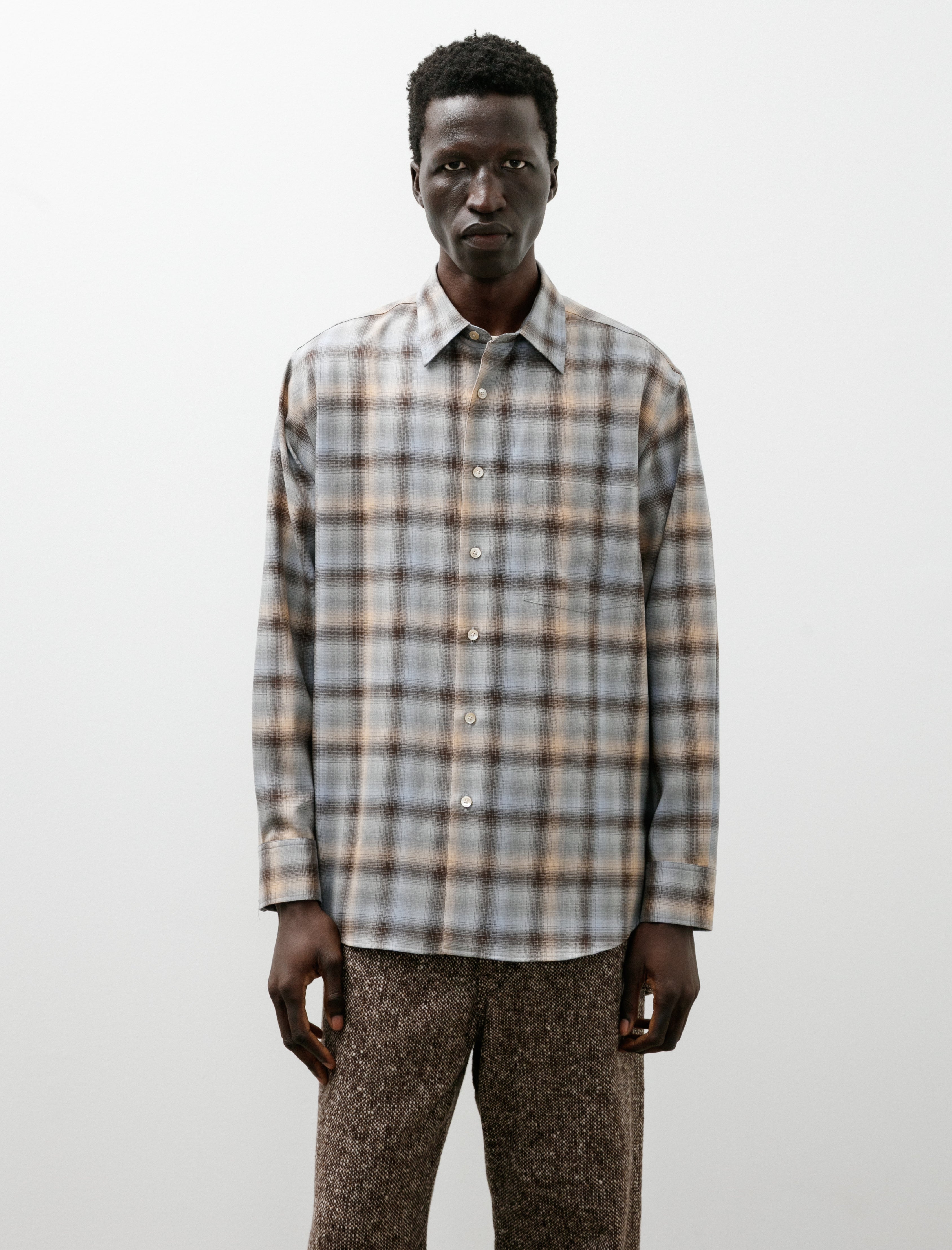 Super Light Wool Check Shirt Blue Orange