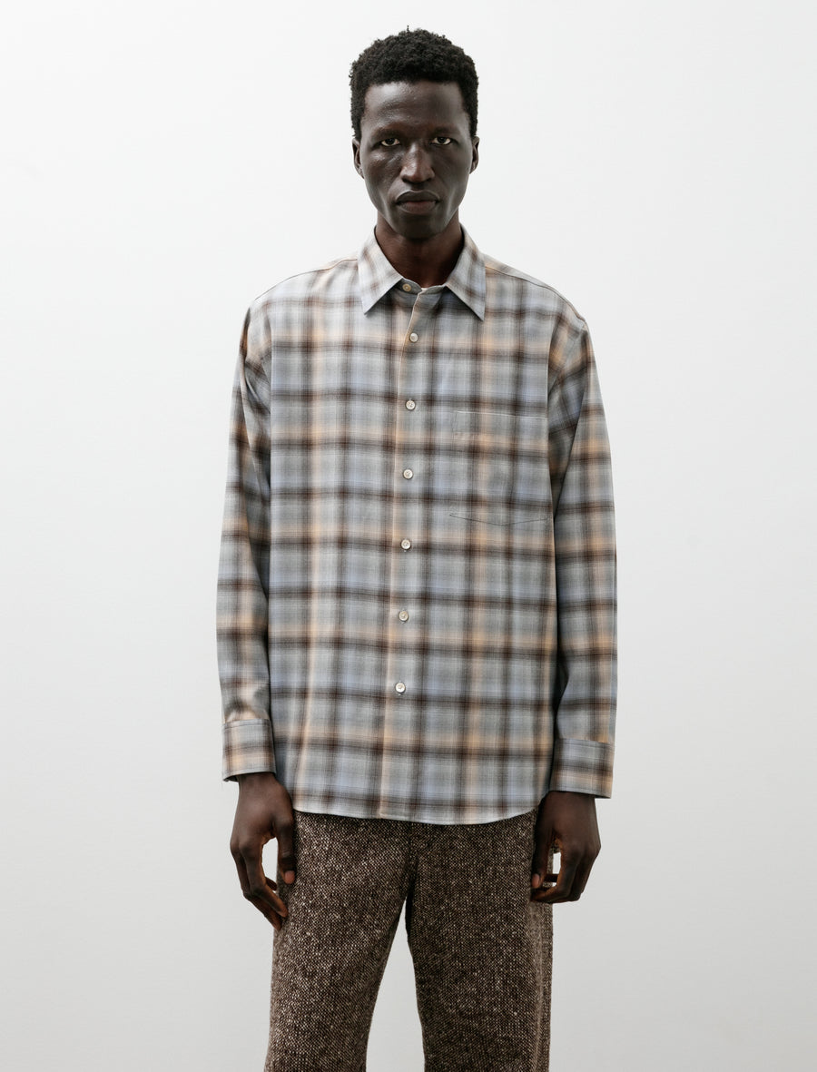 Super Light Wool Check Shirt Blue Orange - Image 1