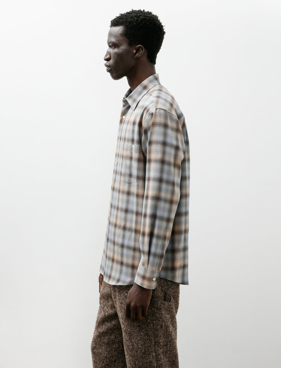 Super Light Wool Check Shirt Blue Orange - Image 3