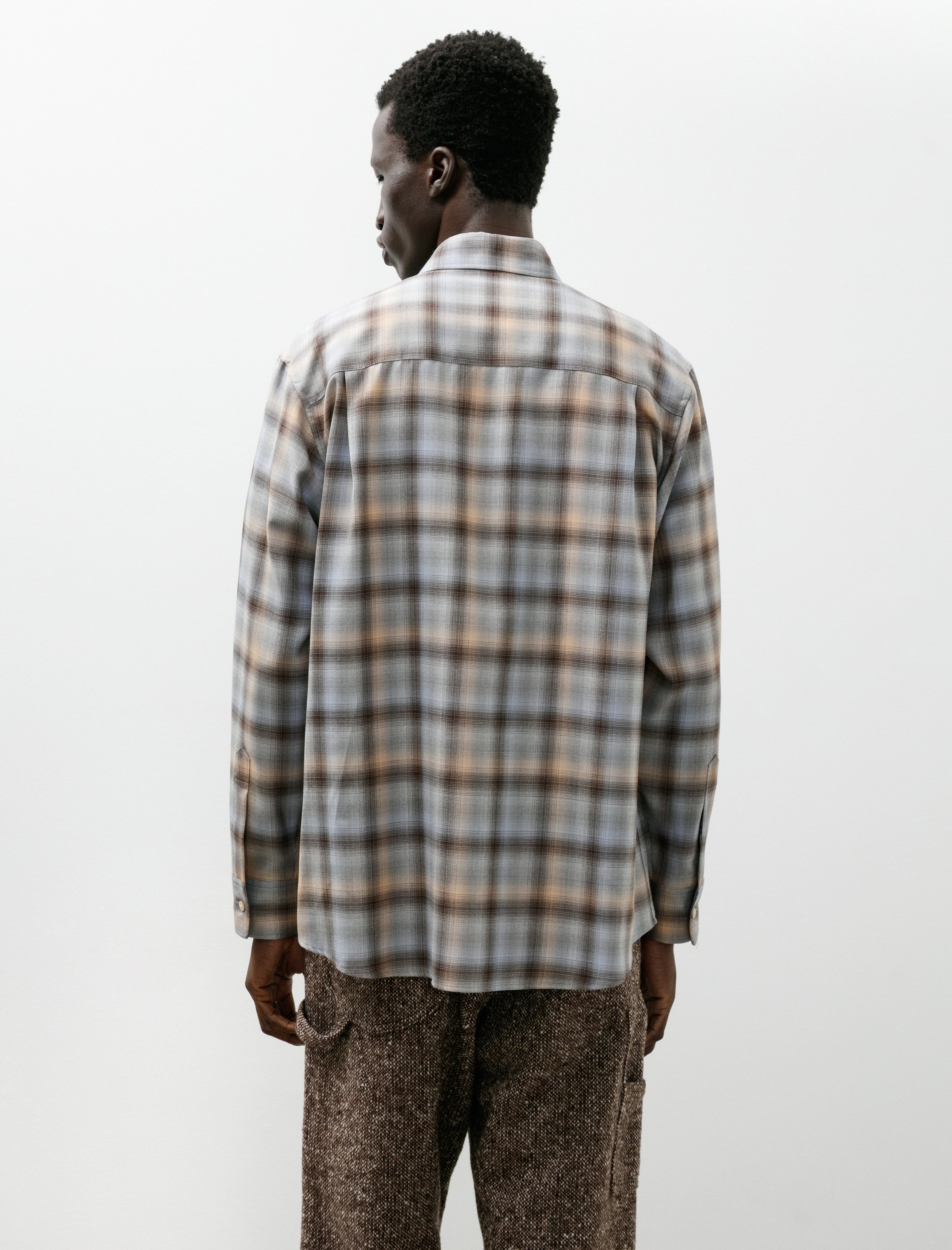 Super Light Wool Check Shirt Blue Orange