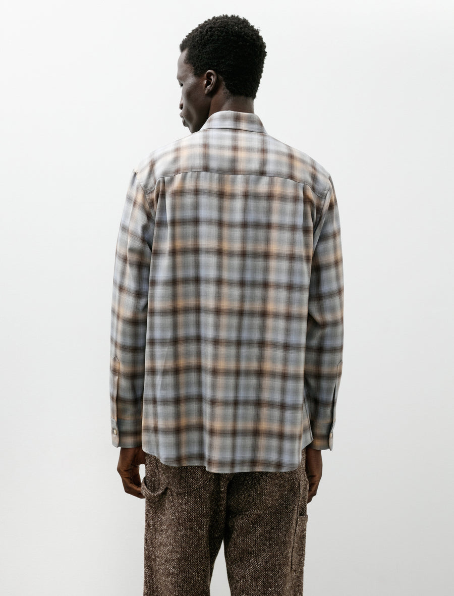 Super Light Wool Check Shirt Blue Orange - Image 2