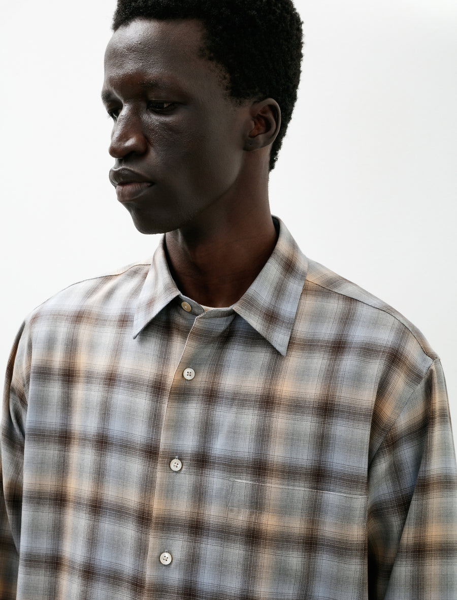 Super Light Wool Check Shirt Blue Orange - Image 4