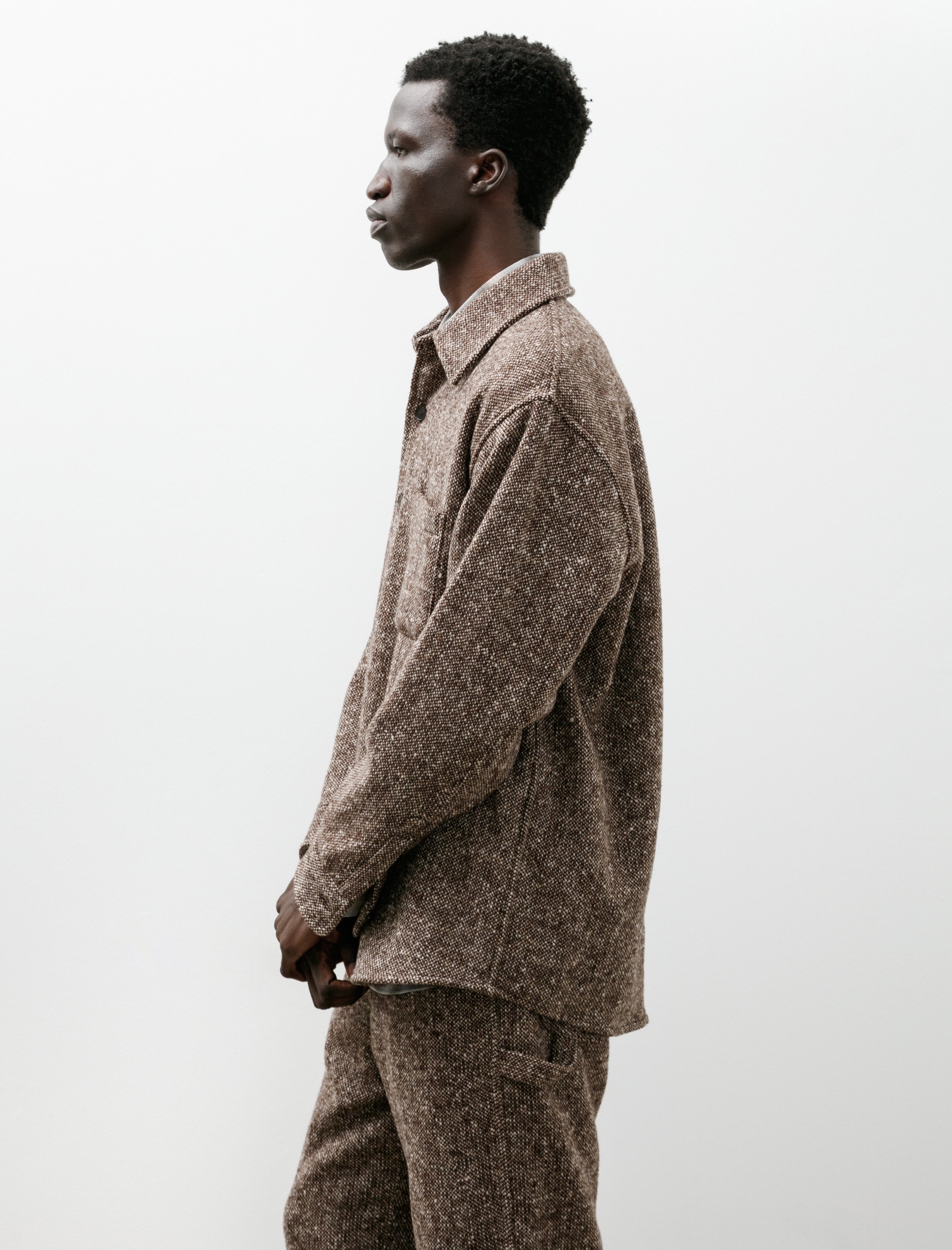 Auralee Homespun Tweed Shirt Blouson Mix Brown