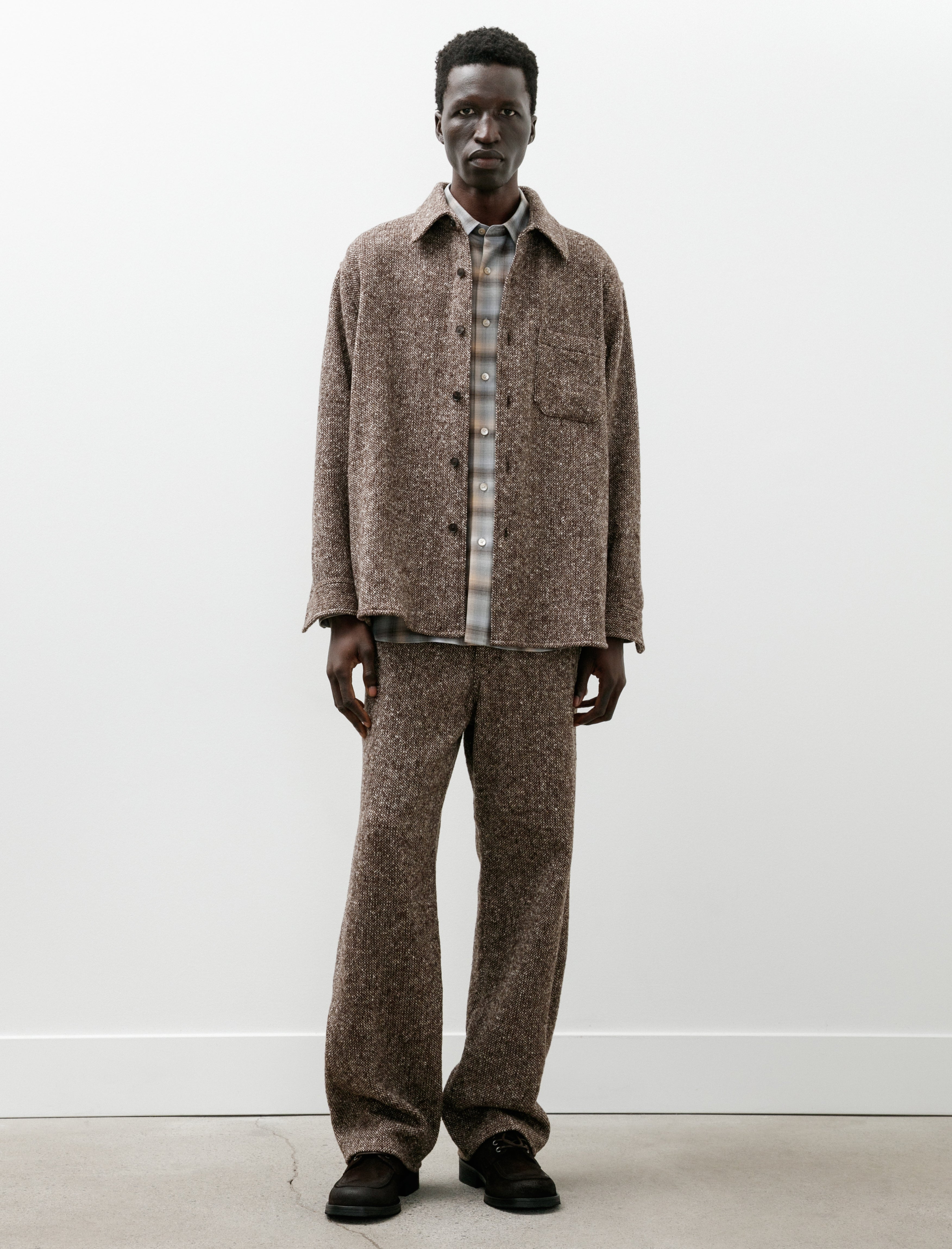 Auralee Homespun Tweed Shirt Blouson Mix Brown