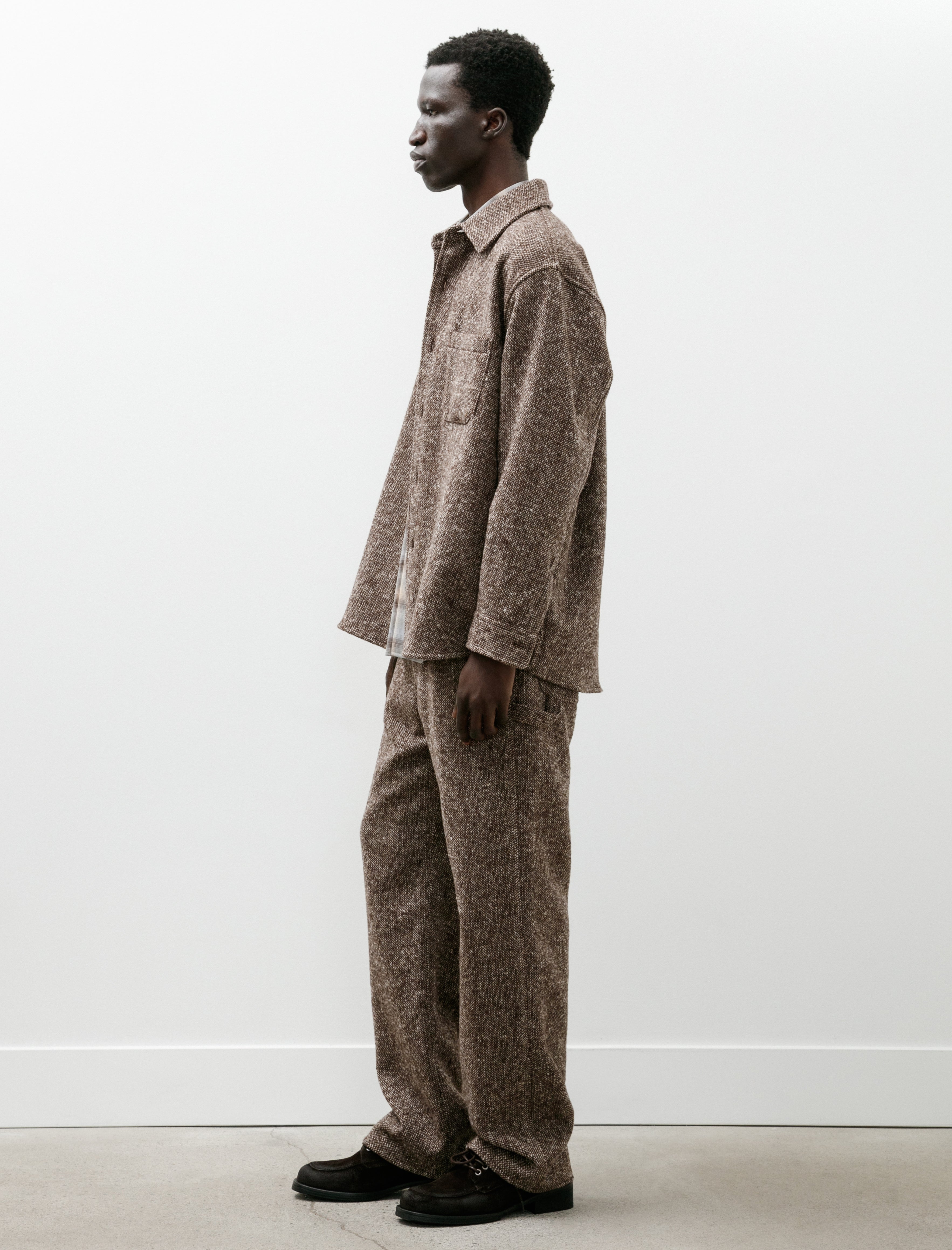 Auralee Homespun Tweed Shirt Blouson Mix Brown