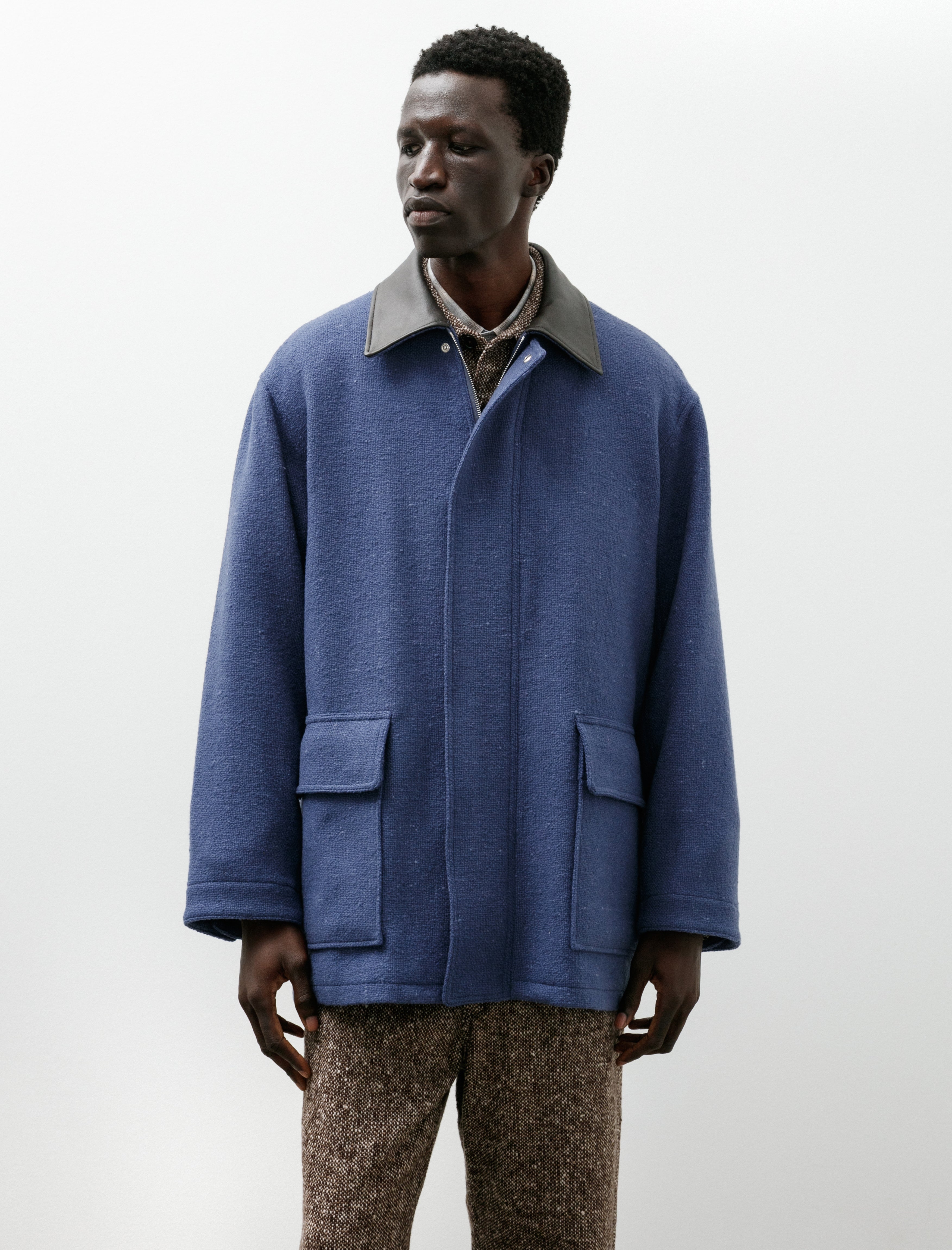 Auralee Homespun Tweed Zip Blouson Dusty Blue
