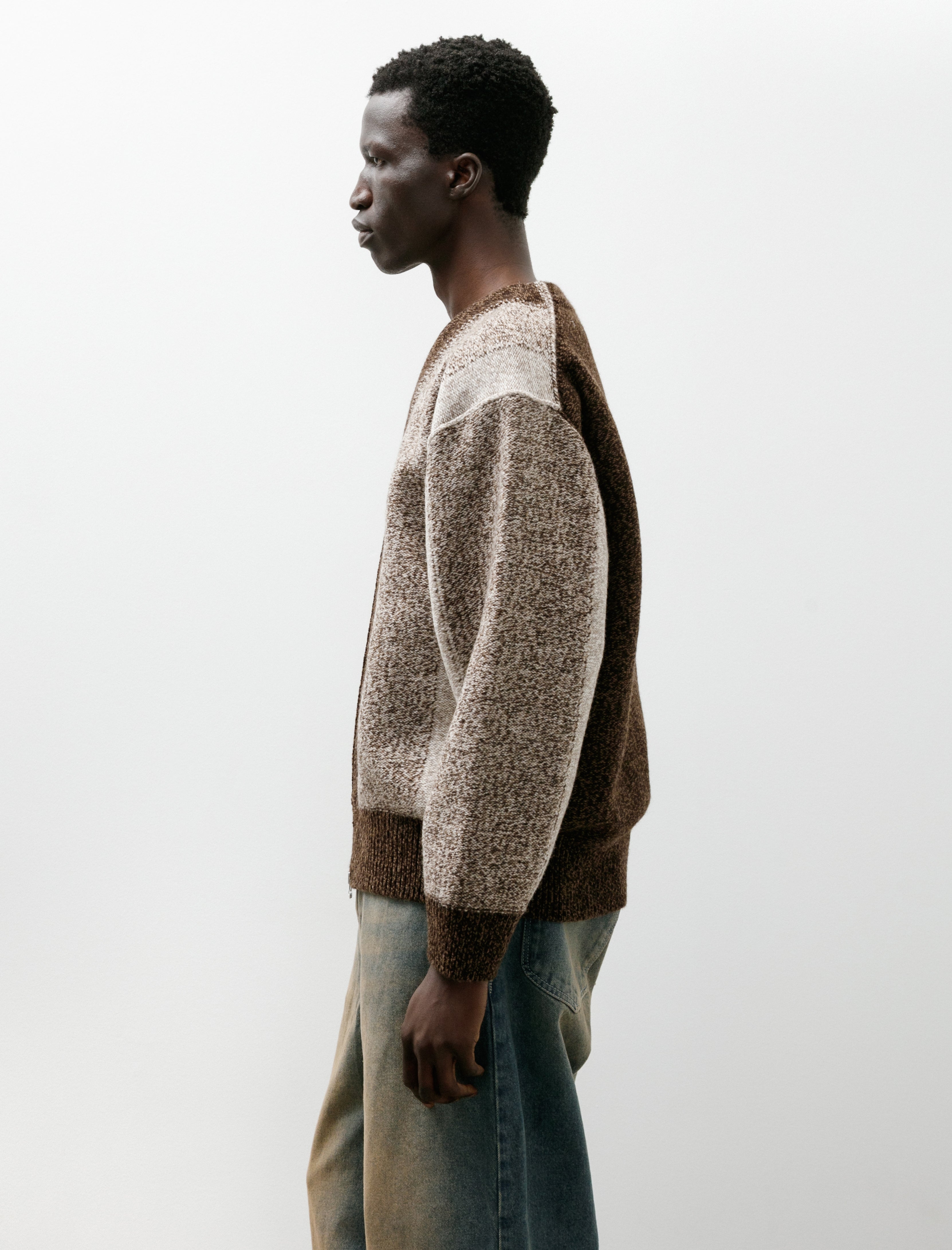 Slopeslow Intarsia Zip Cardigan Natural