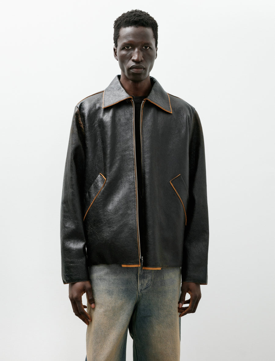 Simple Jacket Crack Leather Black - Image 1