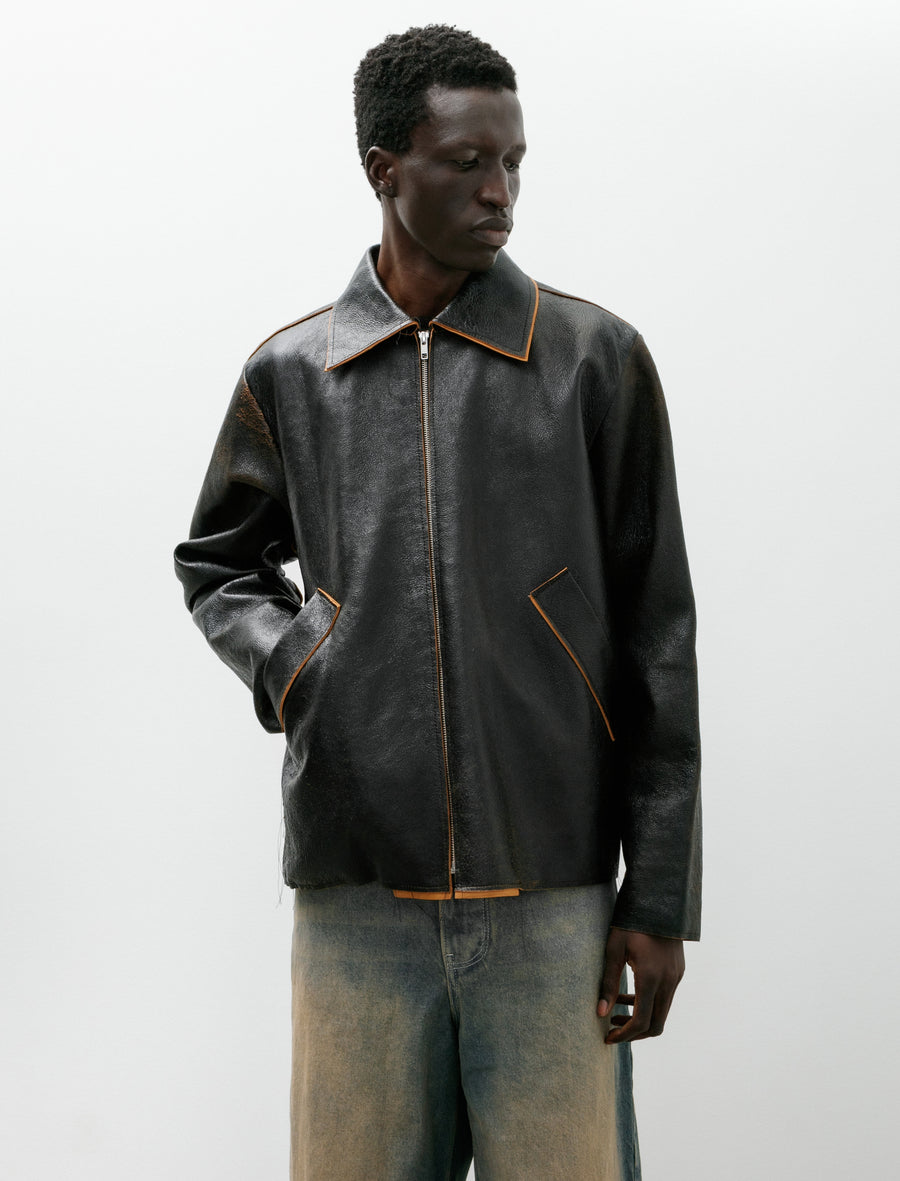 Simple Jacket Crack Leather Black - Image 4
