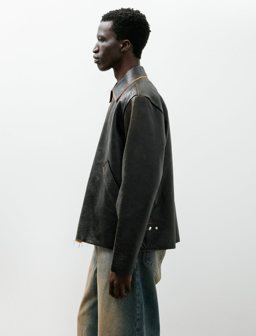 Simple Jacket Crack Leather Black - Image 3