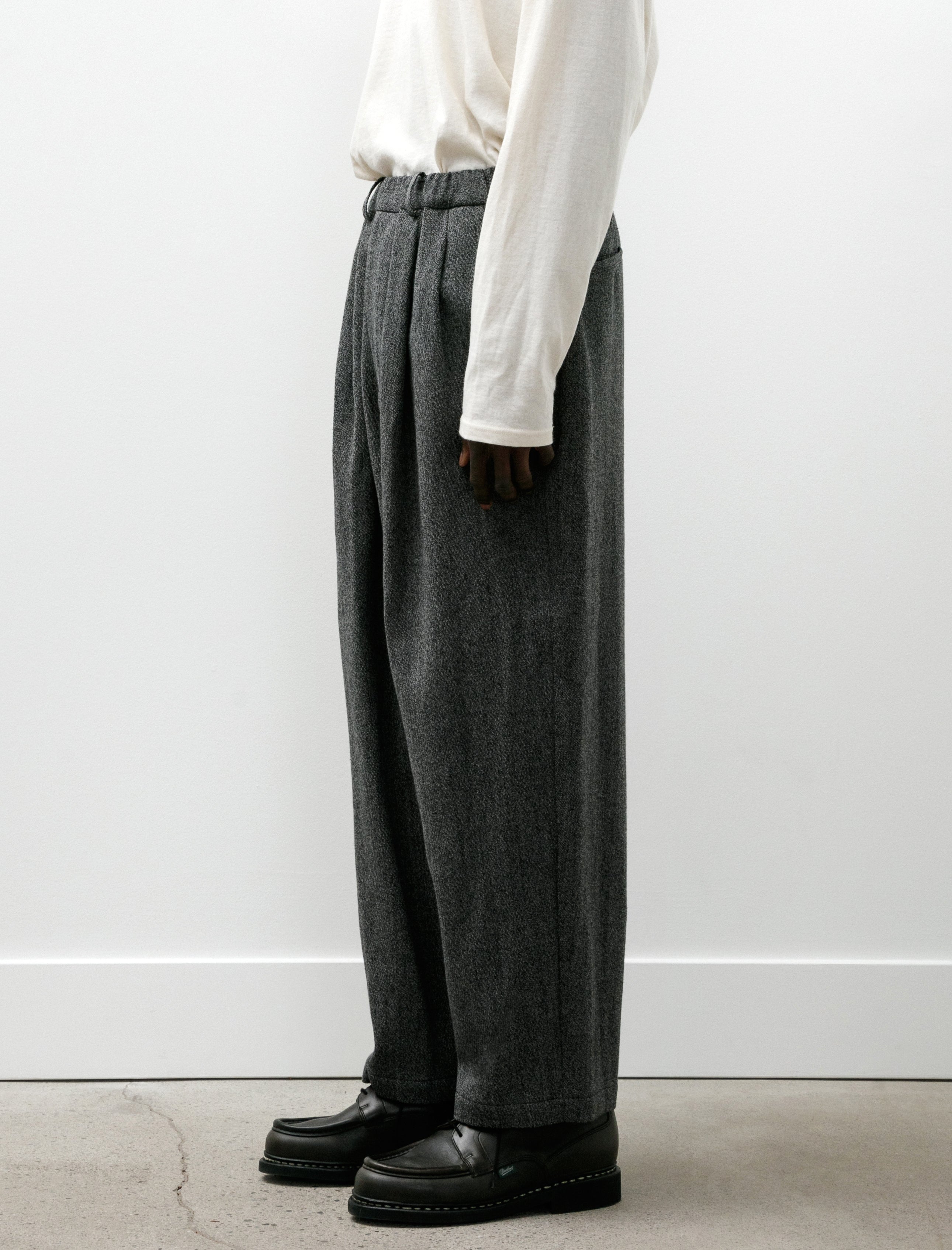Yoko Sakamoto Double Pleated Wide Easy Pants Black White
