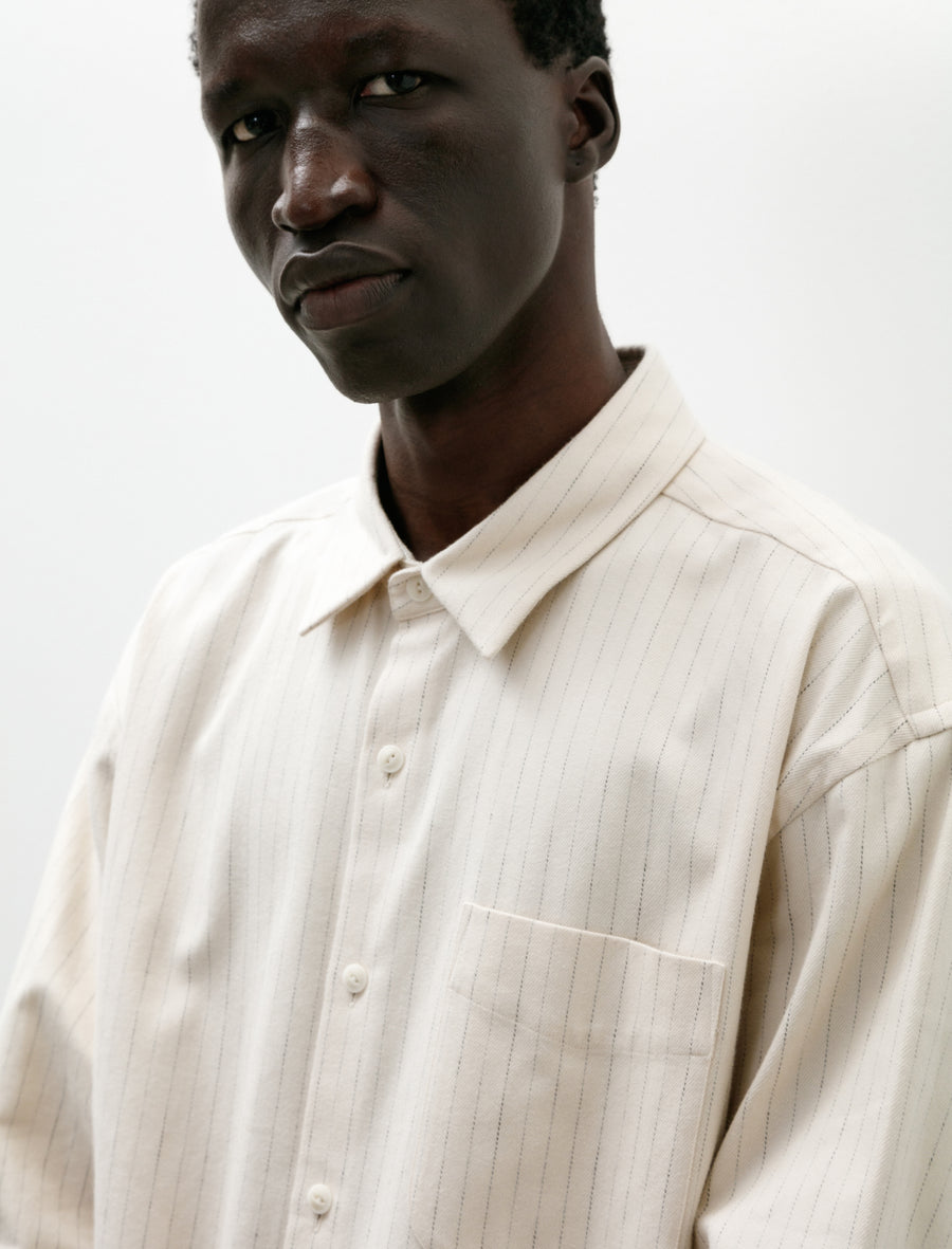 Regular Collar Shirt Ecru Stripe - Image 8