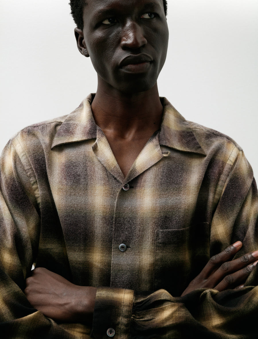 Lot 101 Open Collar Shirt Bleached Beige Plaid - Image 4