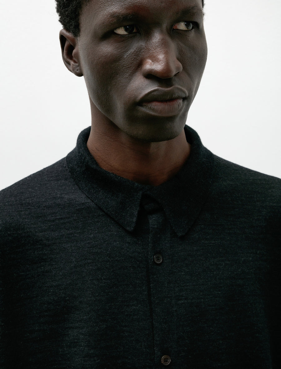 Wool Collared Cardigan Charcoal - Image 4