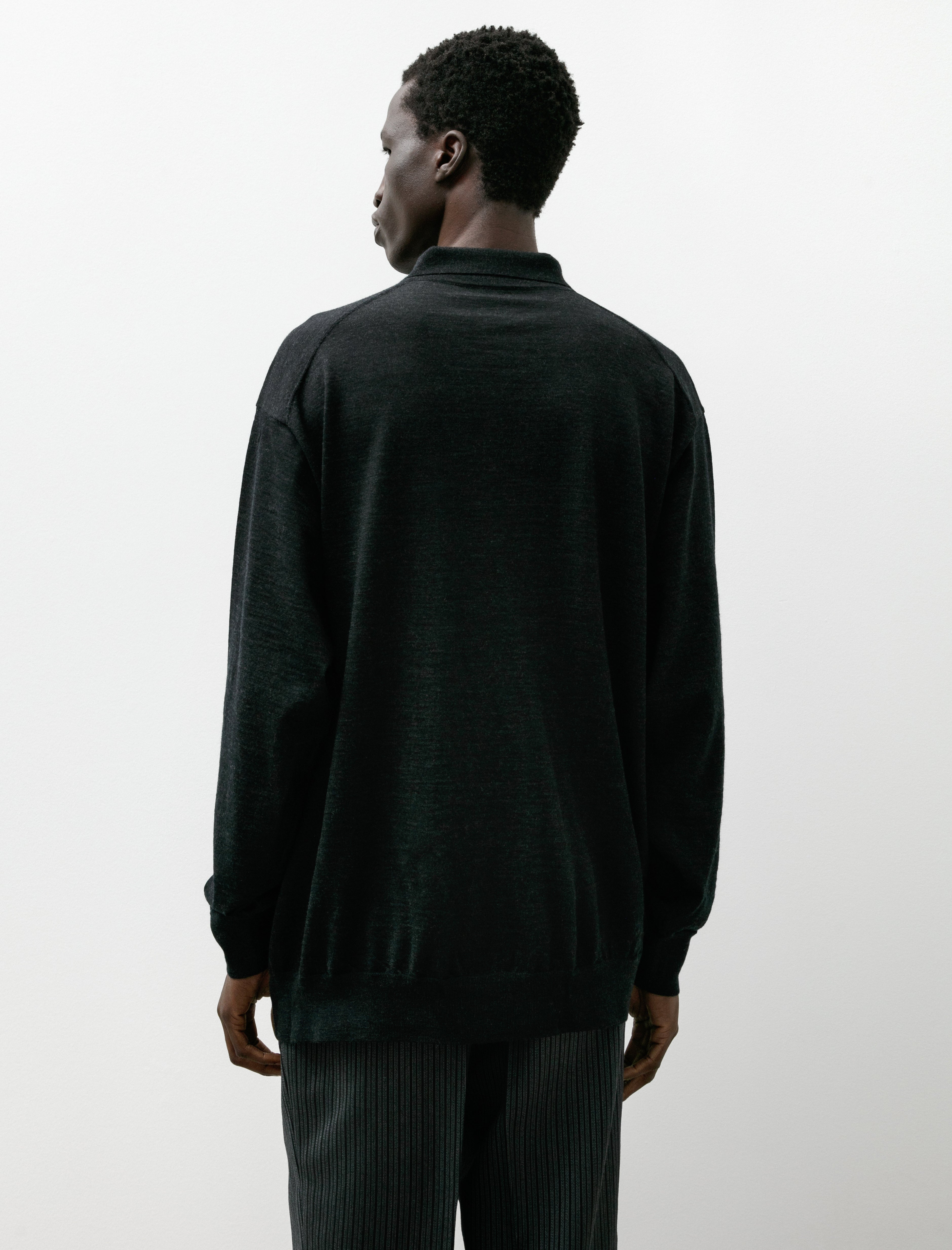 Comoli Wool Collared Cardigan Charcoal