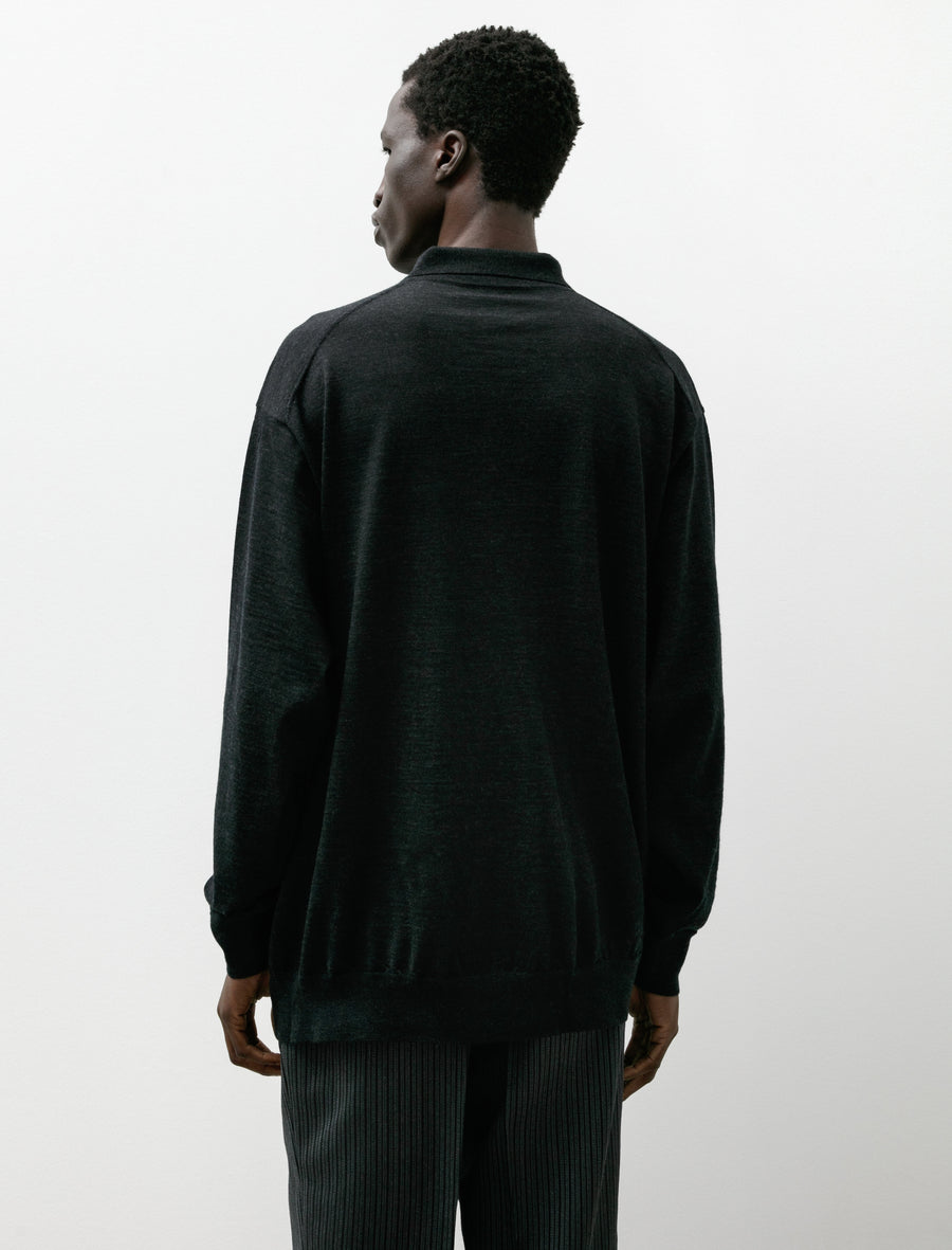 Wool Collared Cardigan Charcoal - Image 2