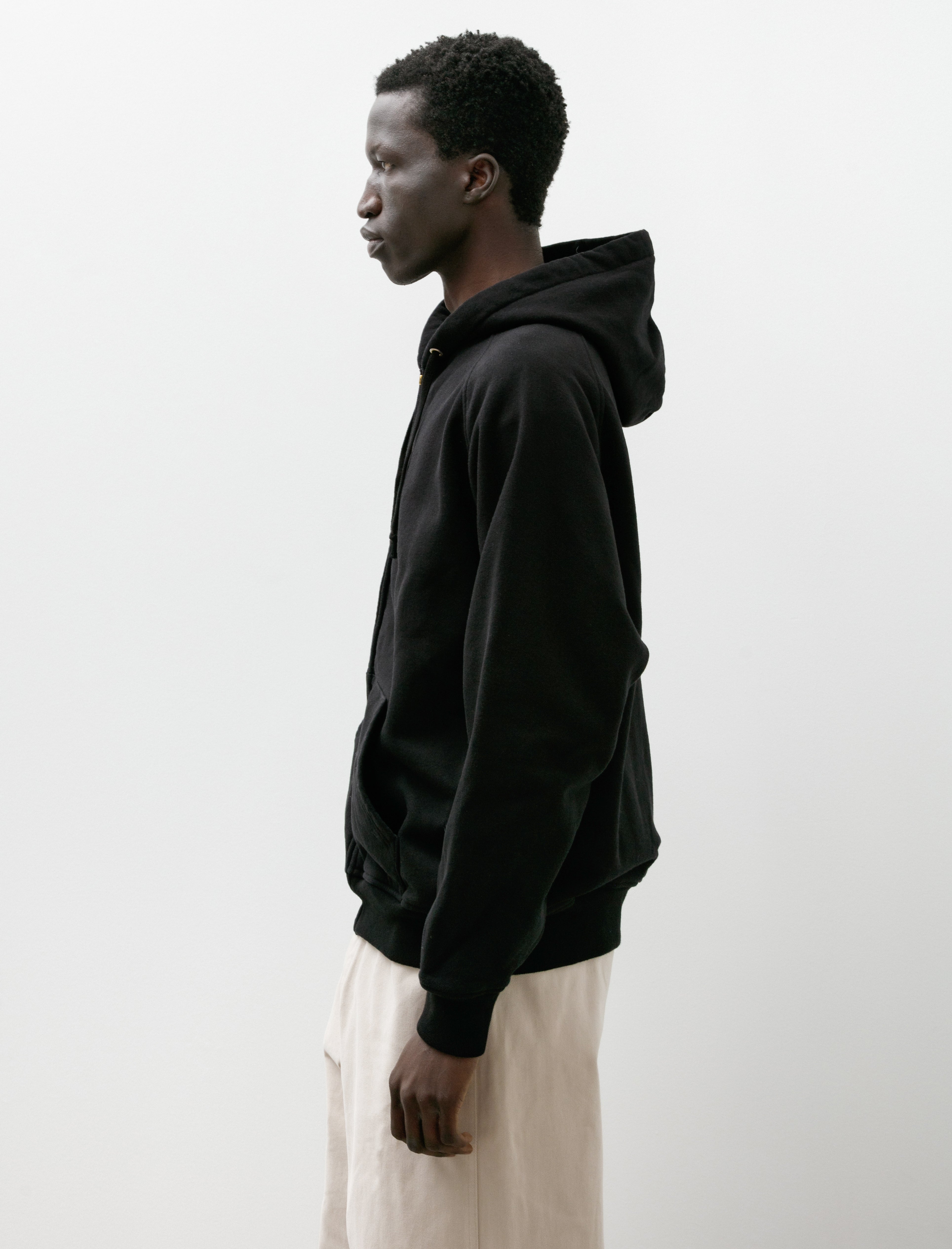 Comoli Cotton Fleece Zip Parka Black