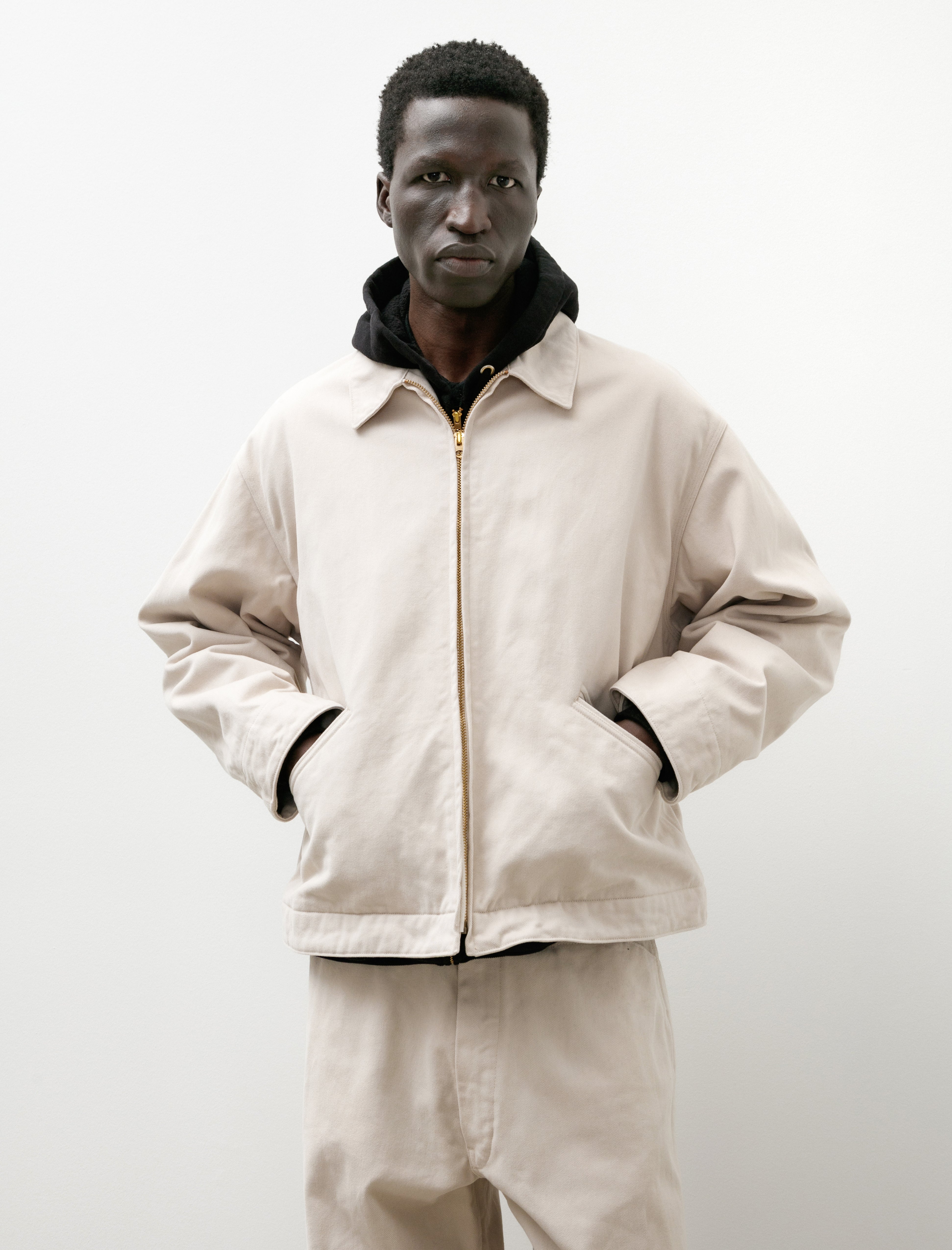 Comoli Cotton Twill Zip Short Jacket Ivory