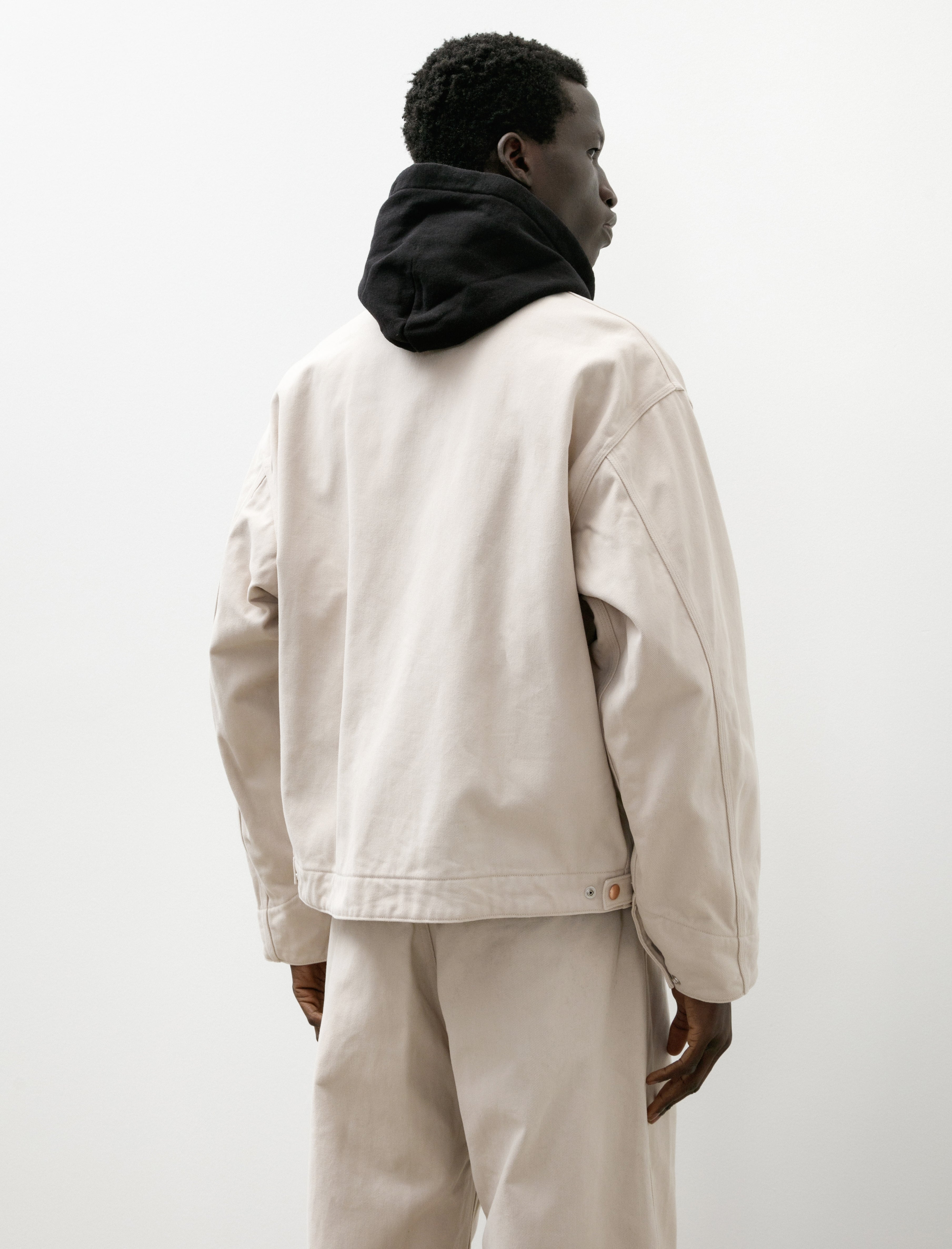 Comoli Cotton Twill Zip Short Jacket Ivory