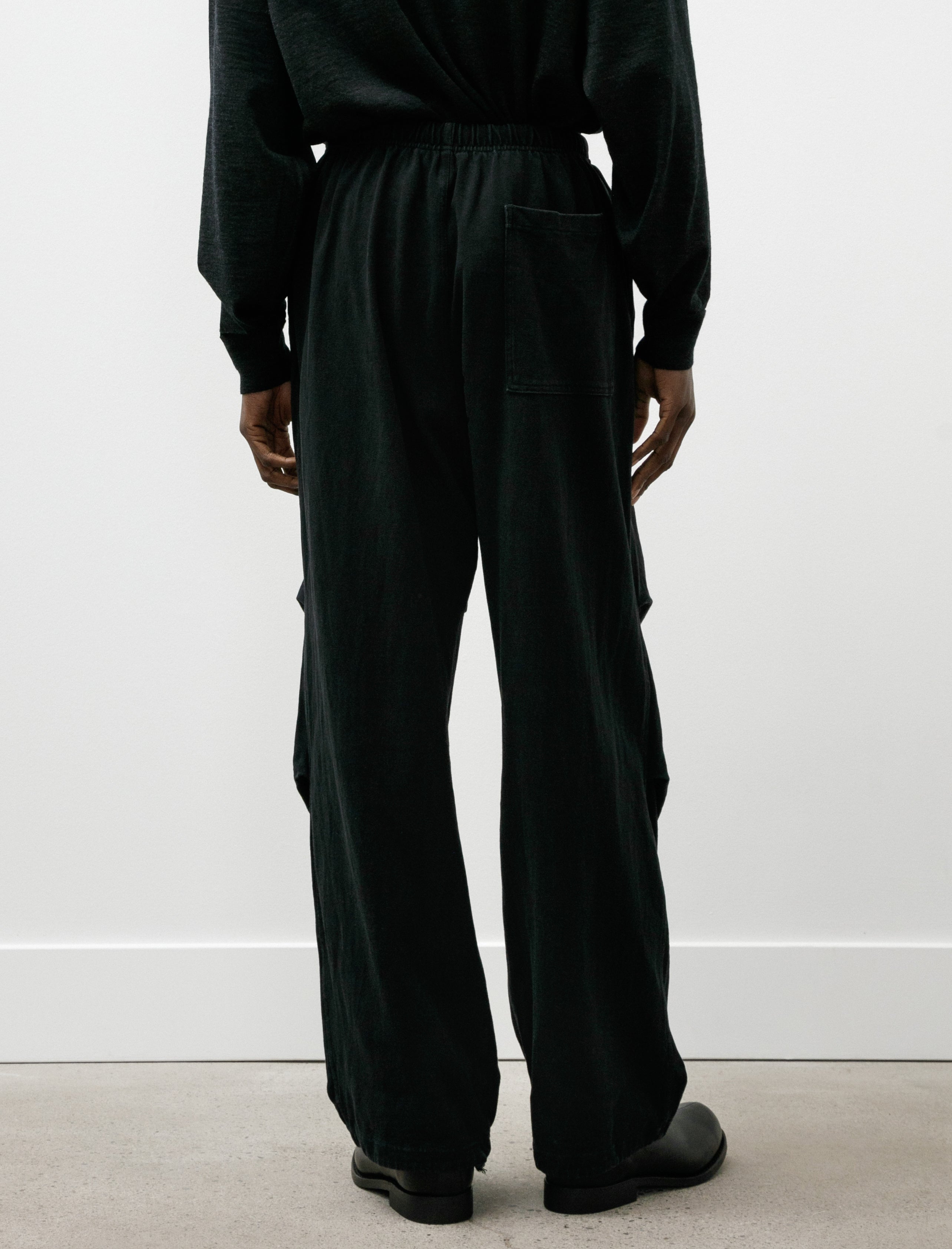 Comoli Cotton Jersey Knee-Tuck Pants Black