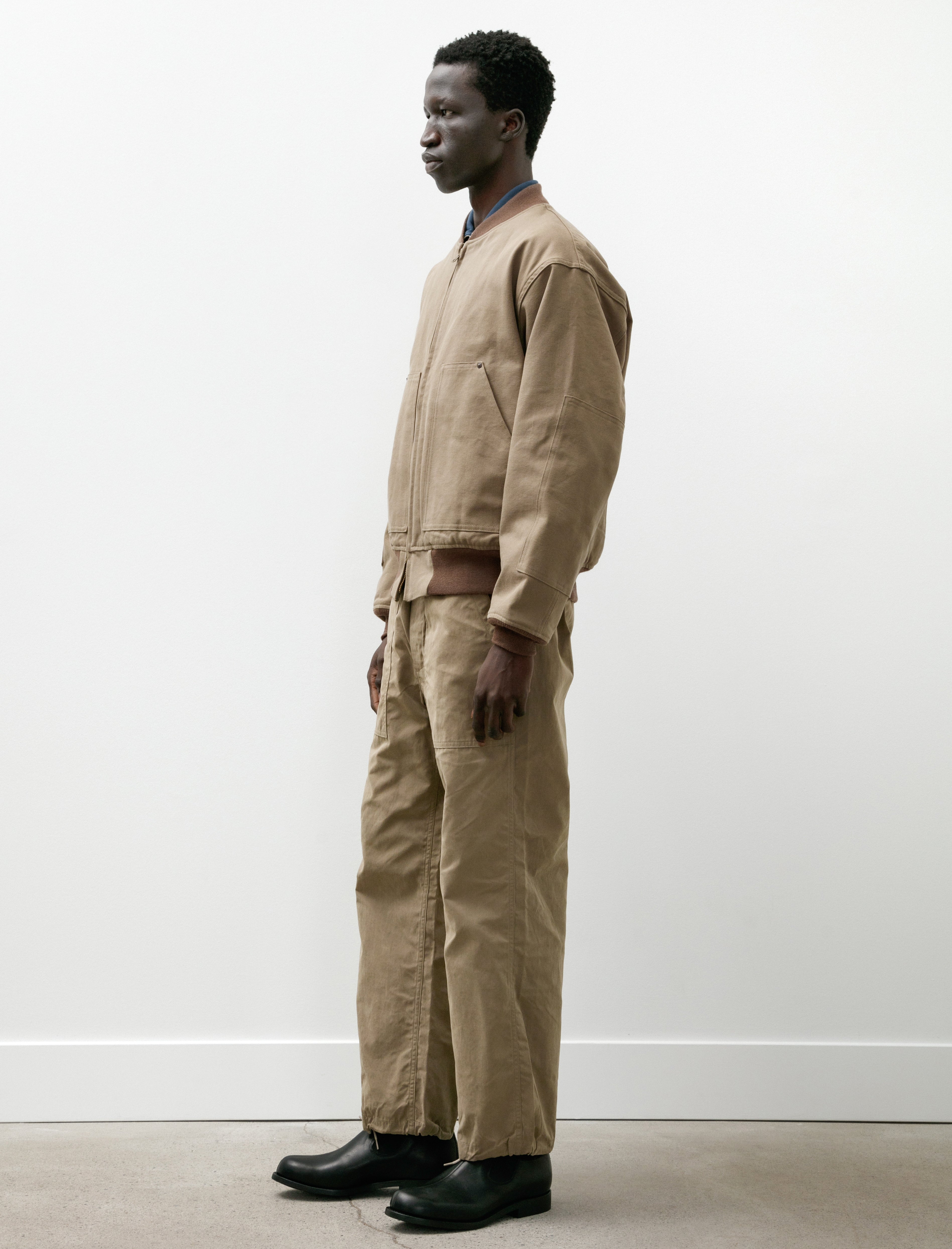Phigvel Waxed Cloth String Trousers Taupe Beige