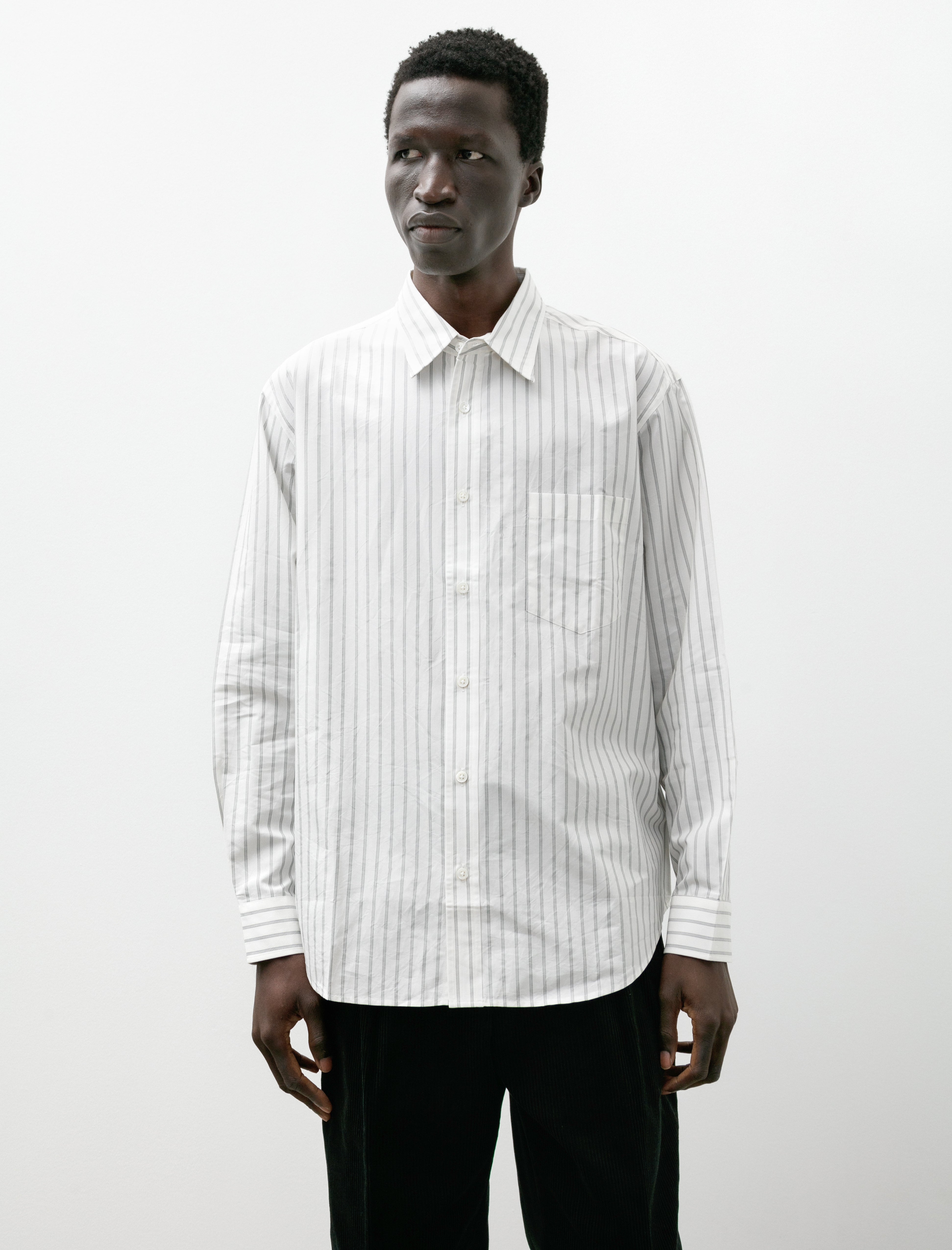 Ernie Palo Silk Cotton Stripe Shirt White