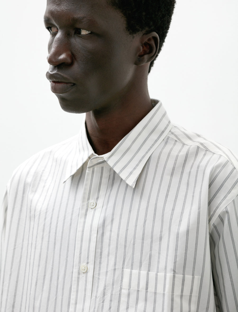 Silk Cotton Stripe Shirt White - Image 4