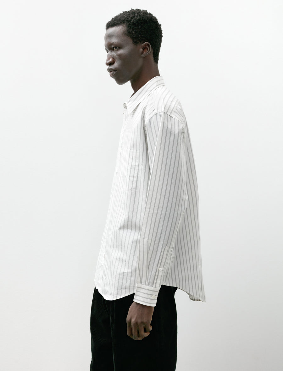 Silk Cotton Stripe Shirt White - Image 3