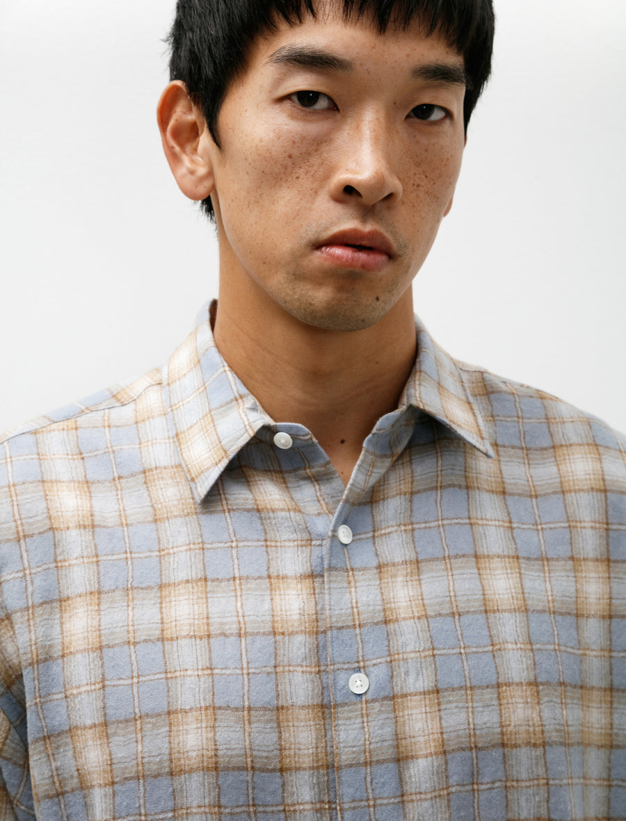 Airy Wool Check Shirt Light Blue Beige - Image 4