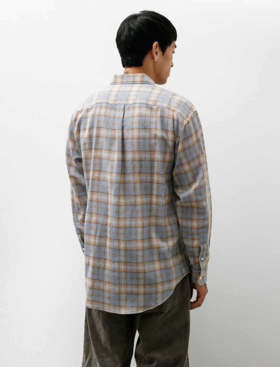 Airy Wool Check Shirt Light Blue Beige - Image 2