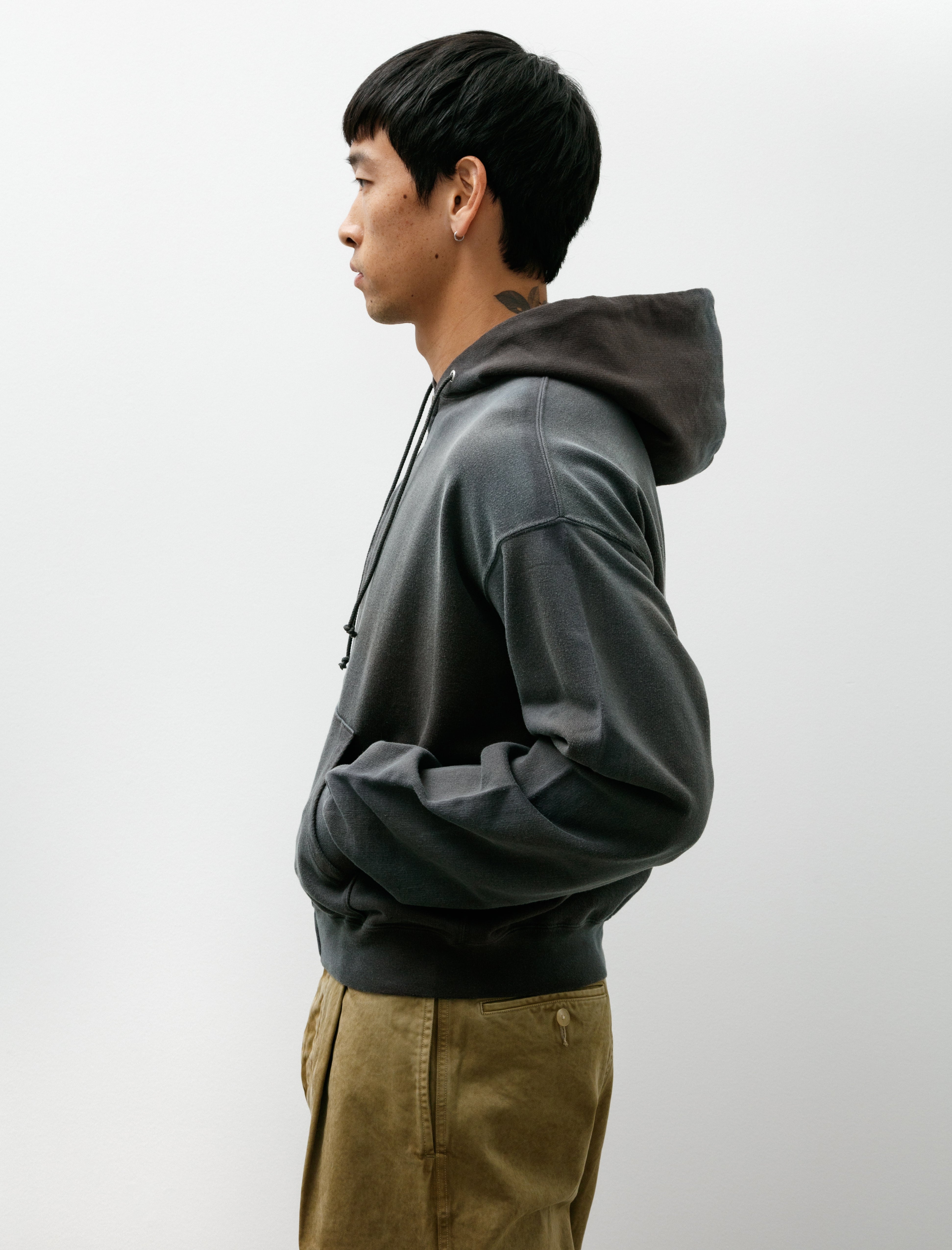 Auralee Product Dyed Pima Light Sweat Zip Parka Ink Black