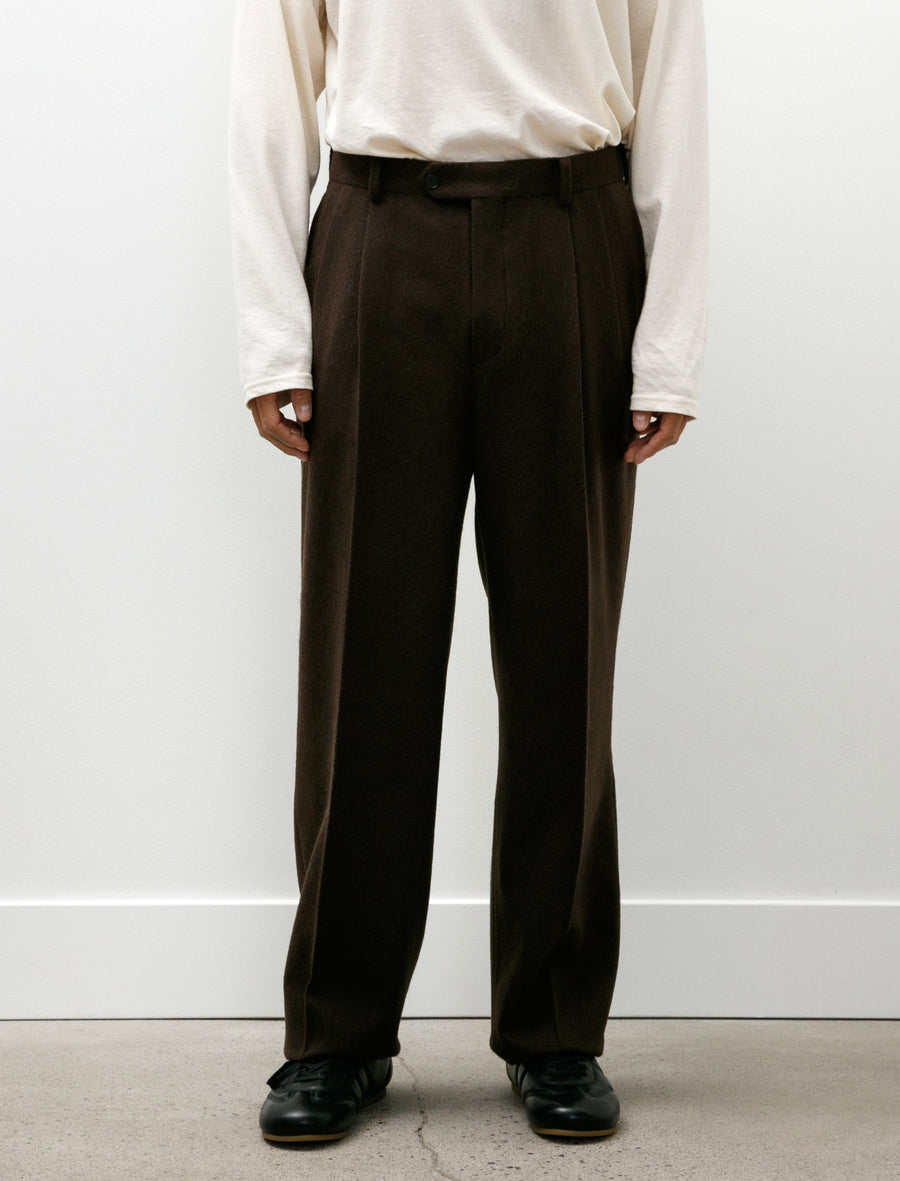 Baby Camel Flannel Two-Tuck Slacks Dark Brown - Image 4