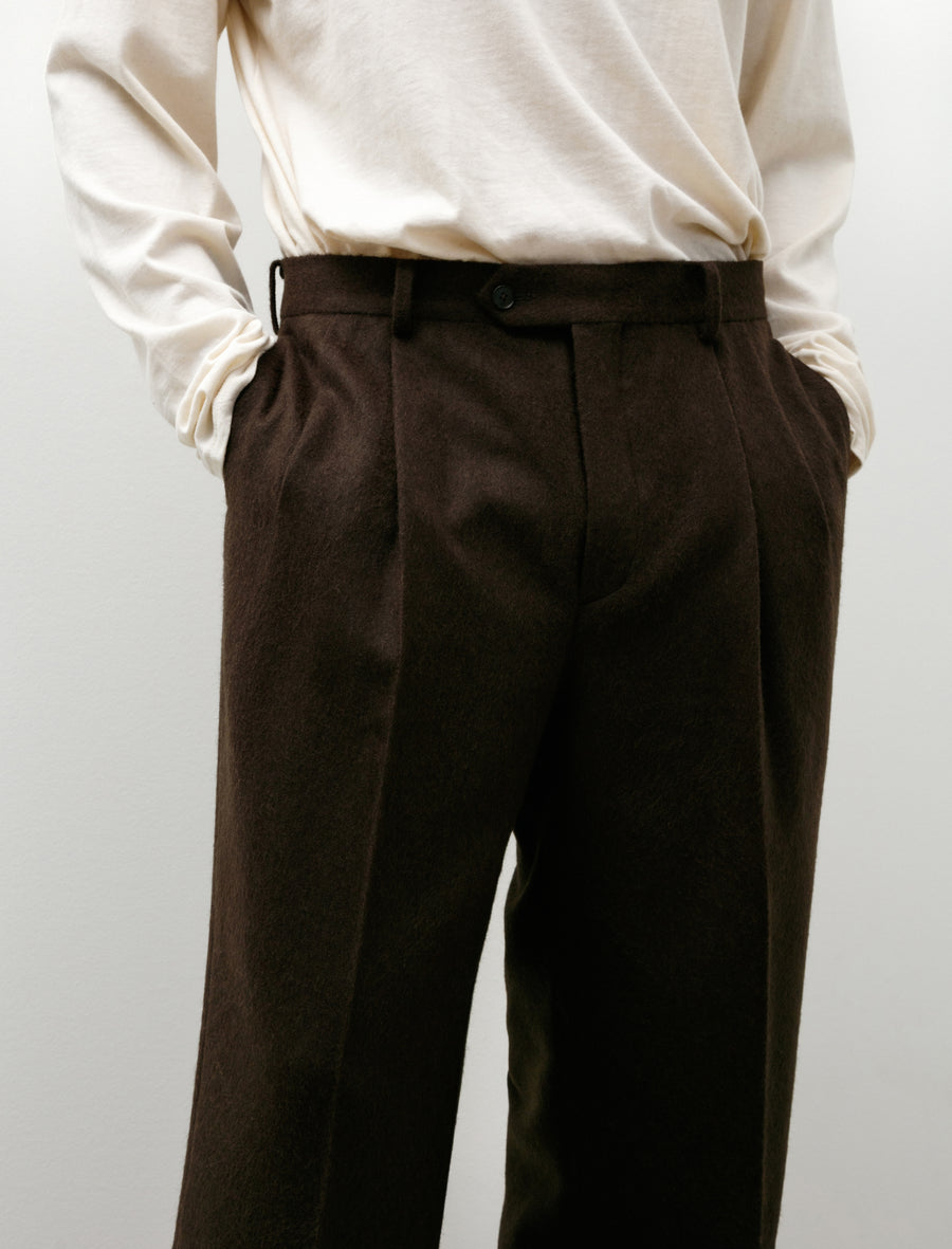 Baby Camel Flannel Two-Tuck Slacks Dark Brown - Image 7