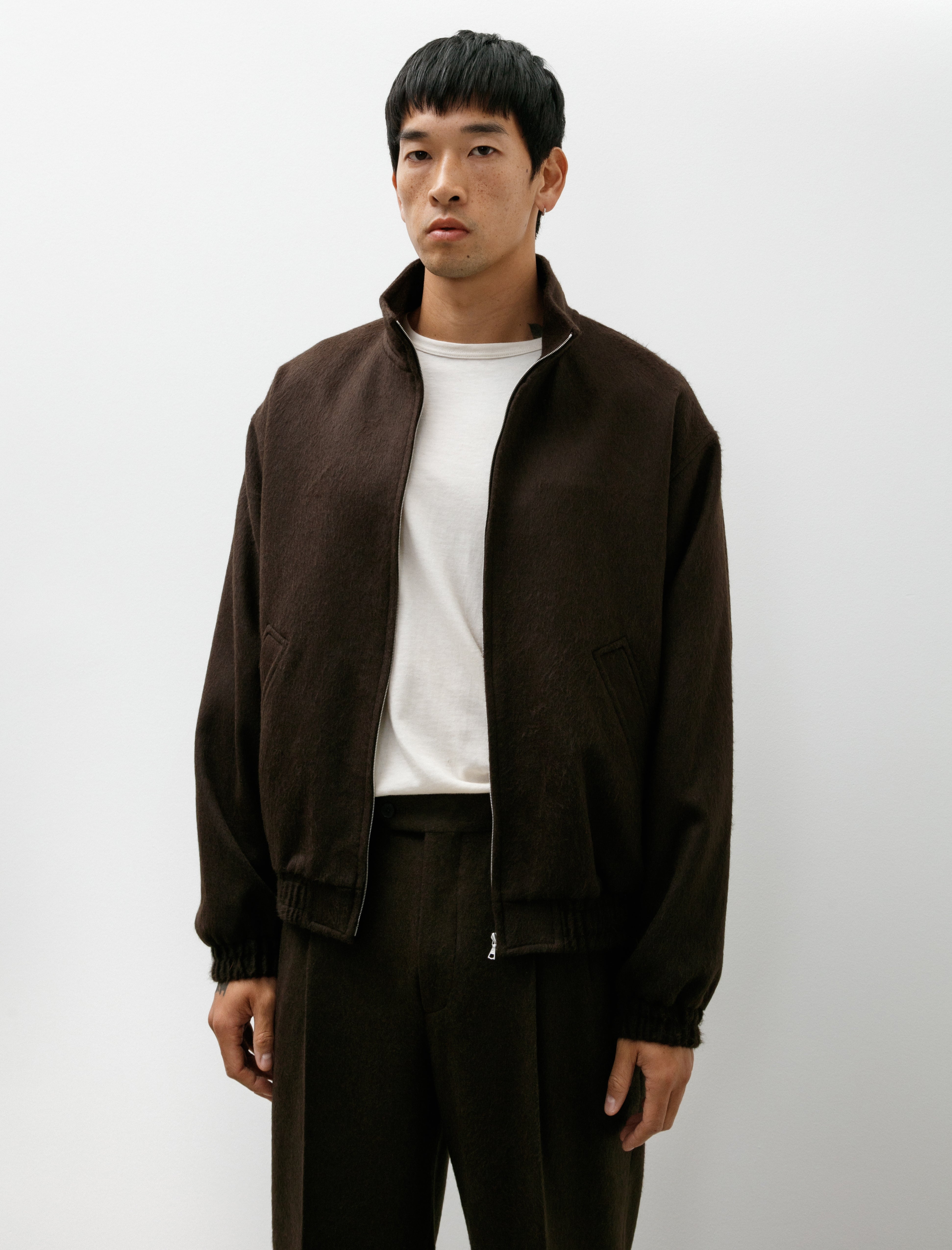 Baby Camel Flannel Zip Blouson Dark Brown