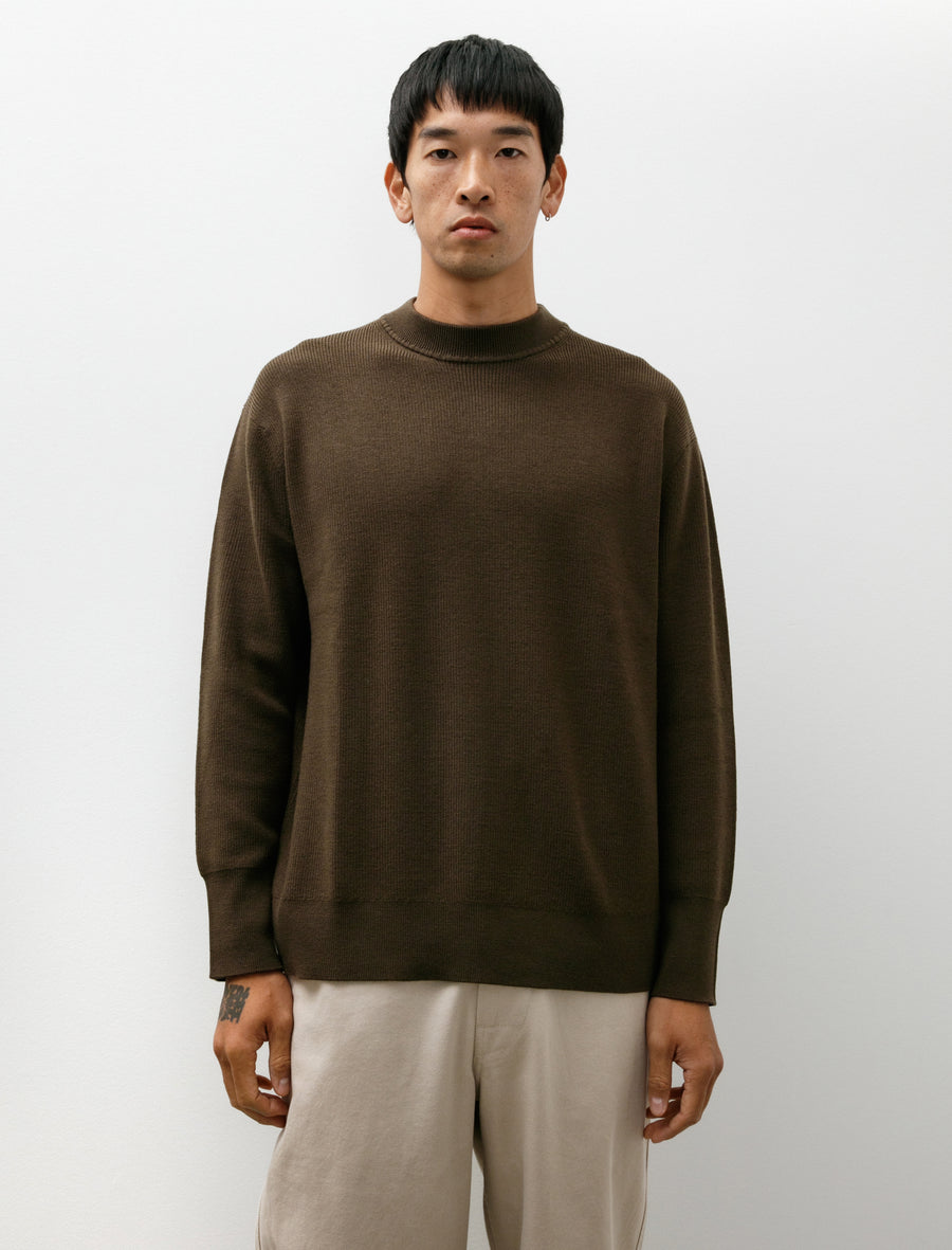 Fine Rib Crew Merino Wool Khaki - Image 1