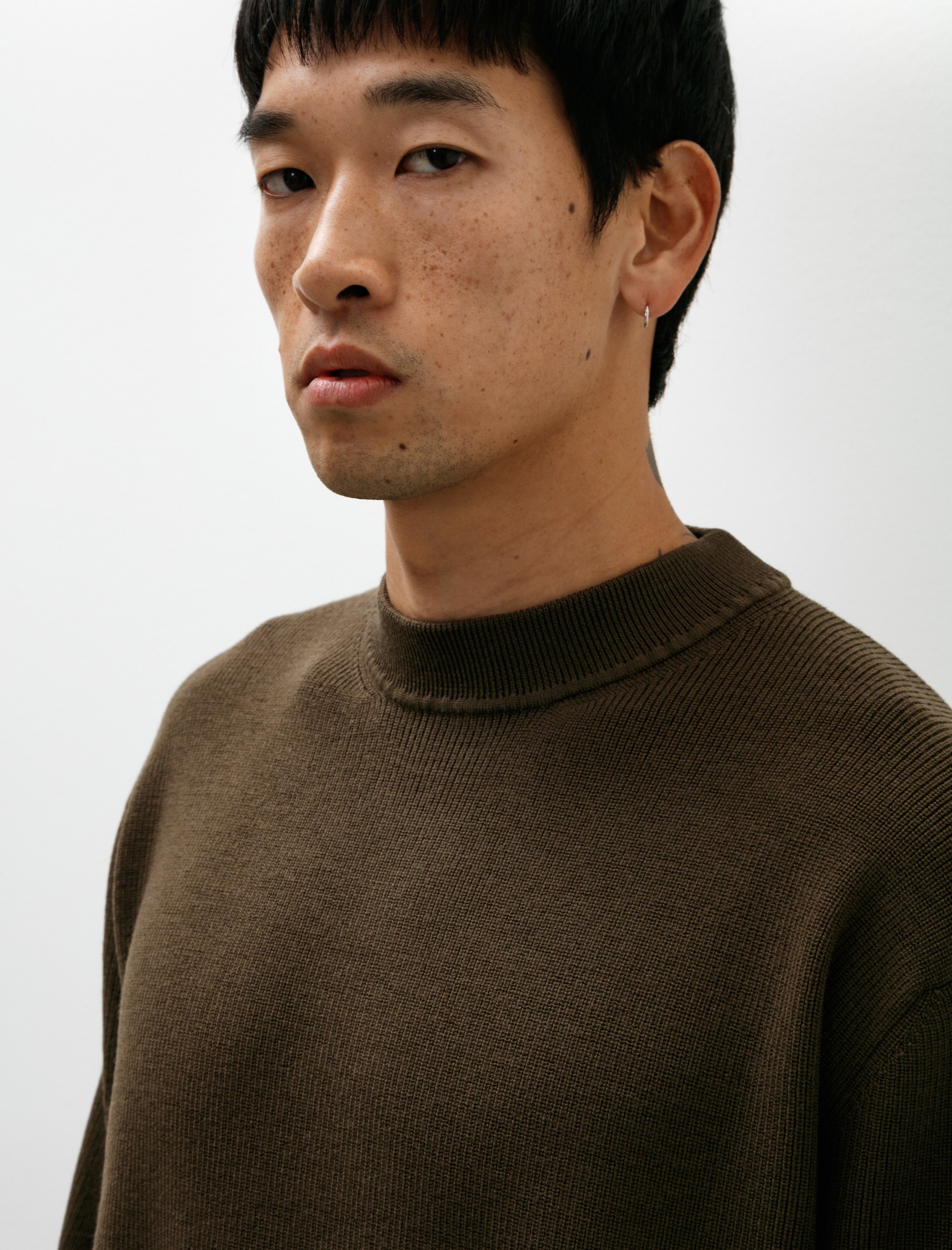 Margaret Howell Fine Rib Crew Merino Wool Khaki