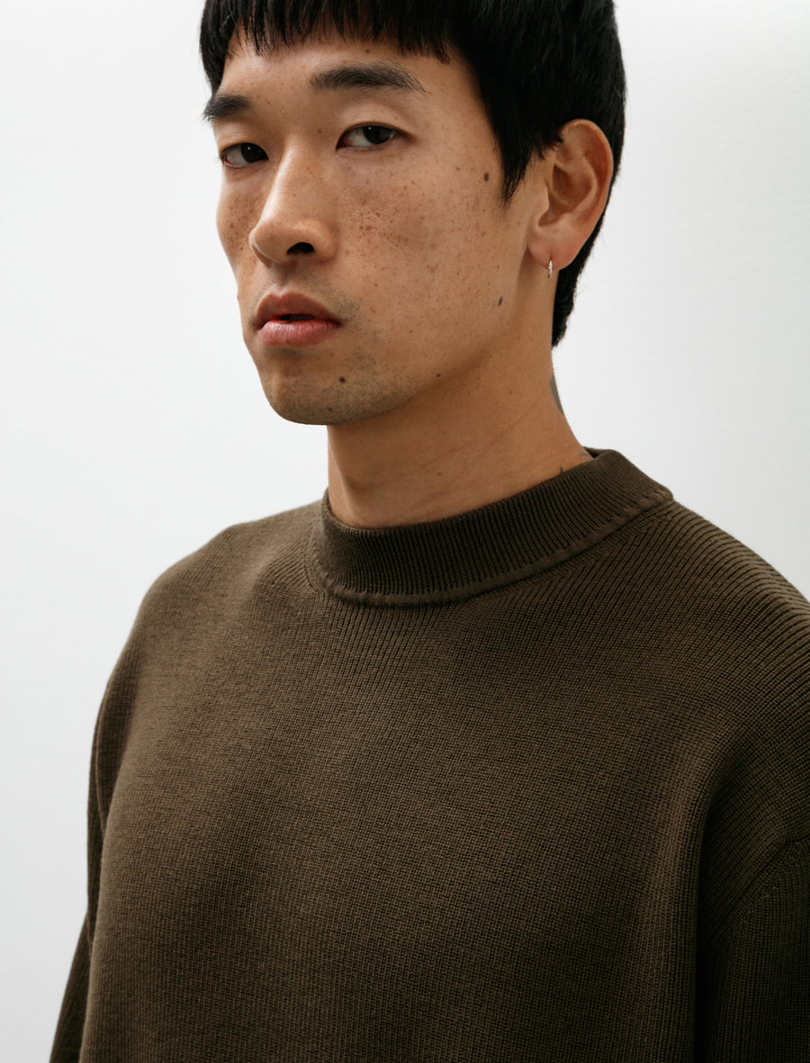 Fine Rib Crew Merino Wool Khaki - Image 4