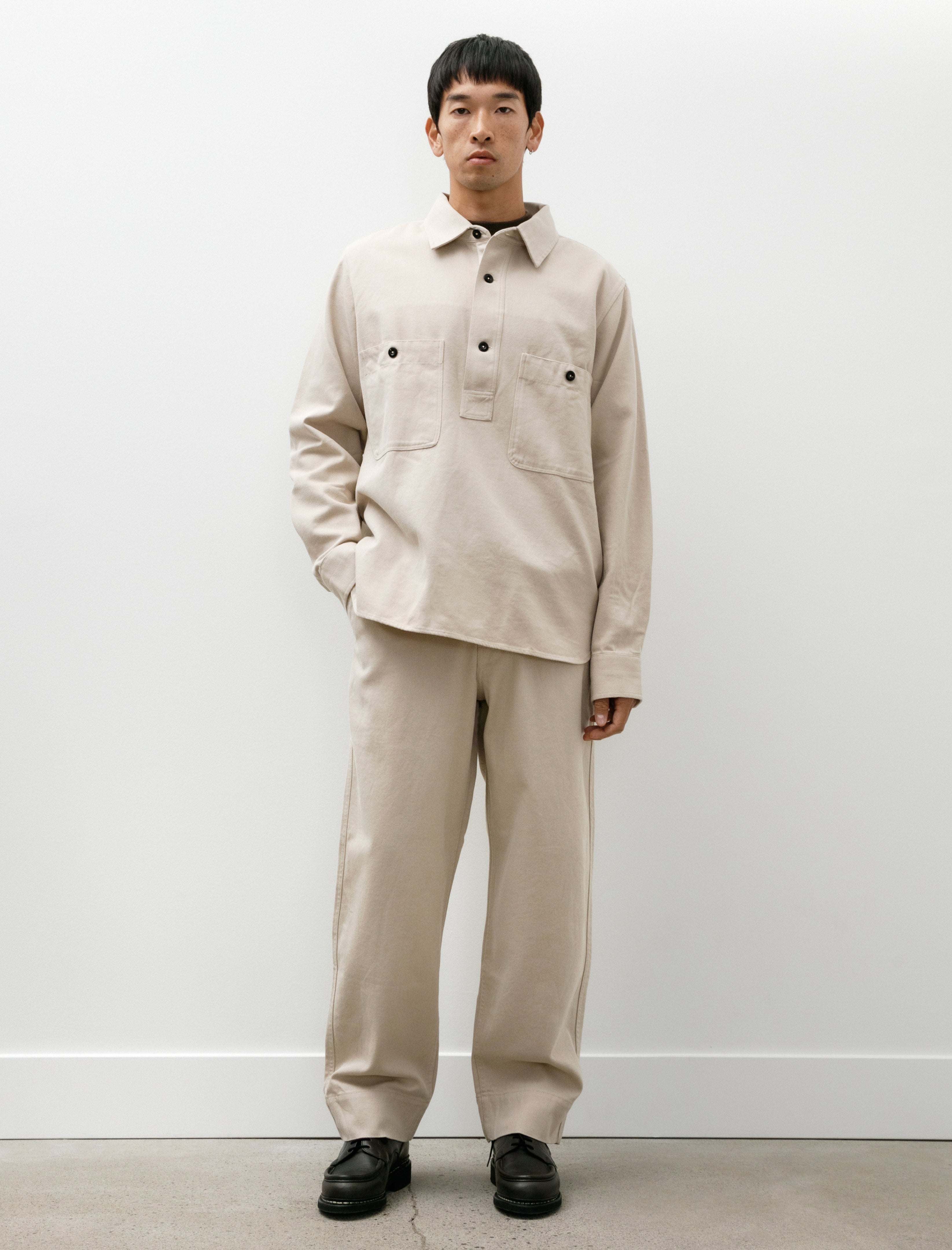 Margaret Howell MHL Overhead Shirt Cotton Wool Drill Bone