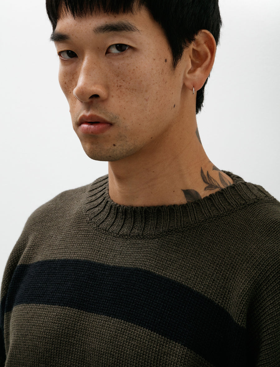 MHL Graphic Stripe Crew Virgin Wool Green/Black - Image 4