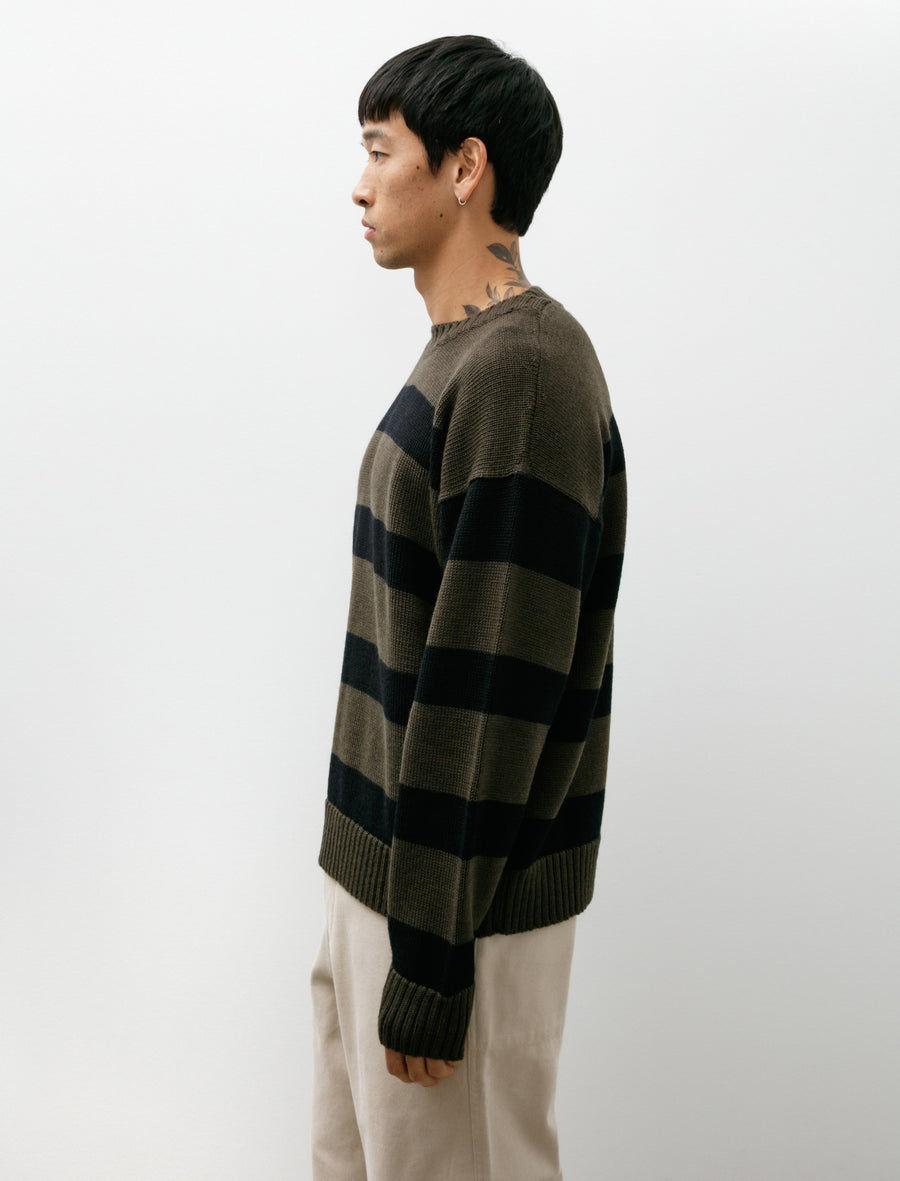 MHL Graphic Stripe Crew Virgin Wool Green/Black - Image 3