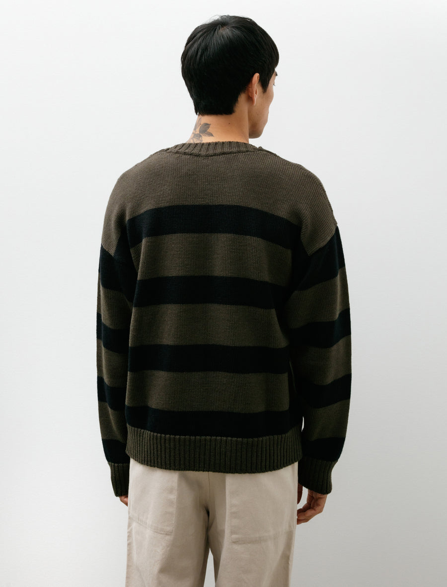 MHL Graphic Stripe Crew Virgin Wool Green/Black - Image 2