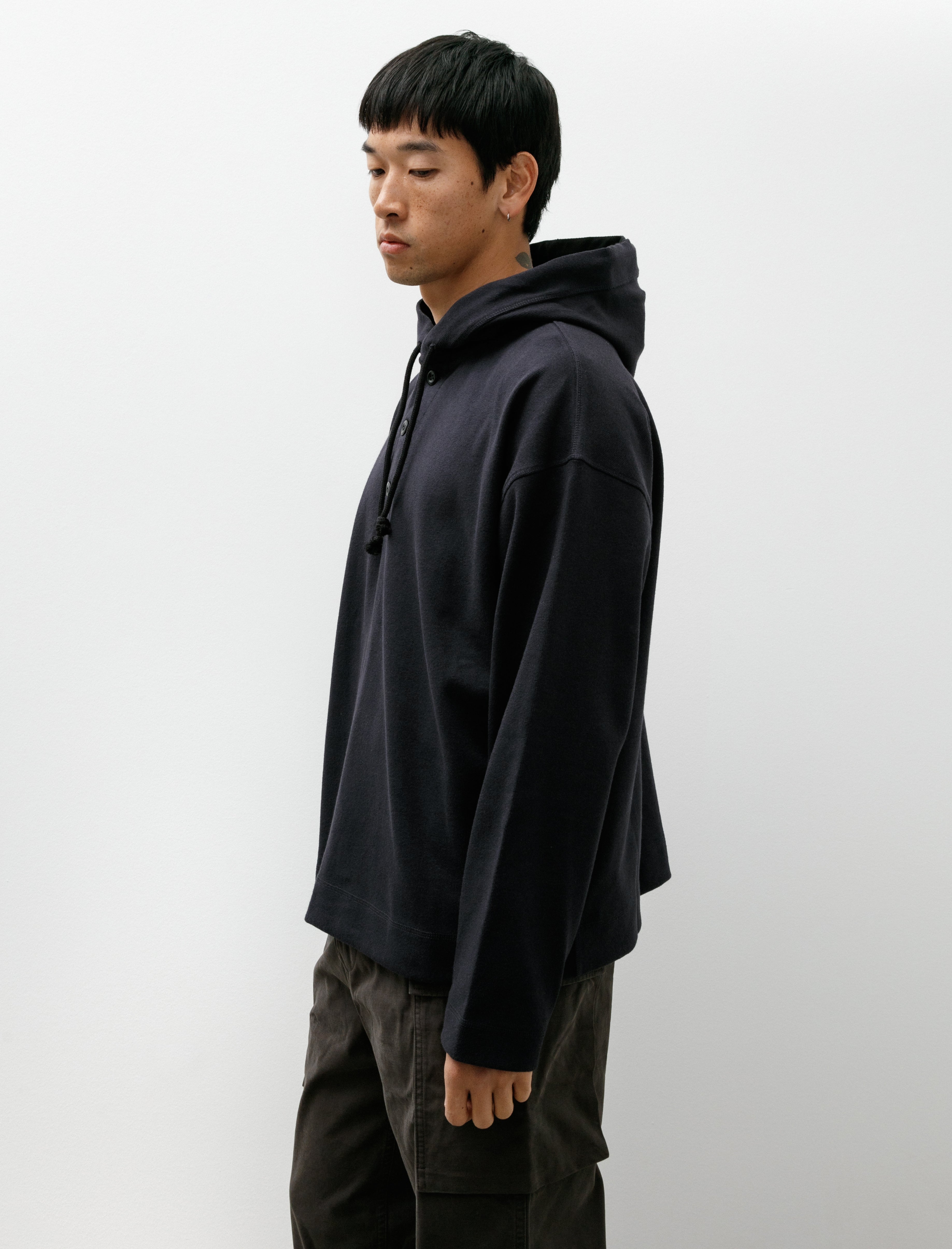 Margaret Howell MHL Button Hoodie Open End Jersey Ink